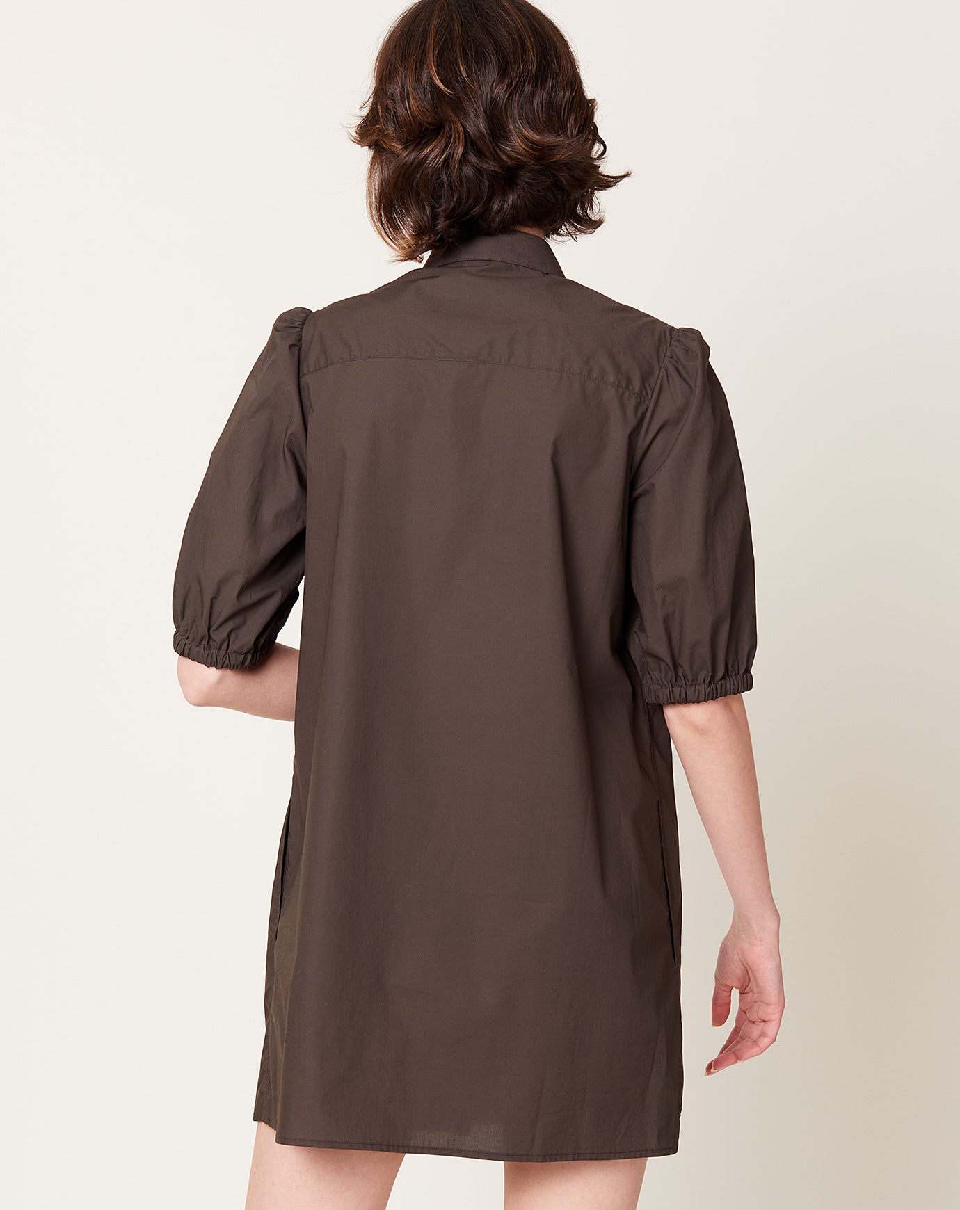 Maria McManus Puff Sleeve Minidress in Chocolate Brown