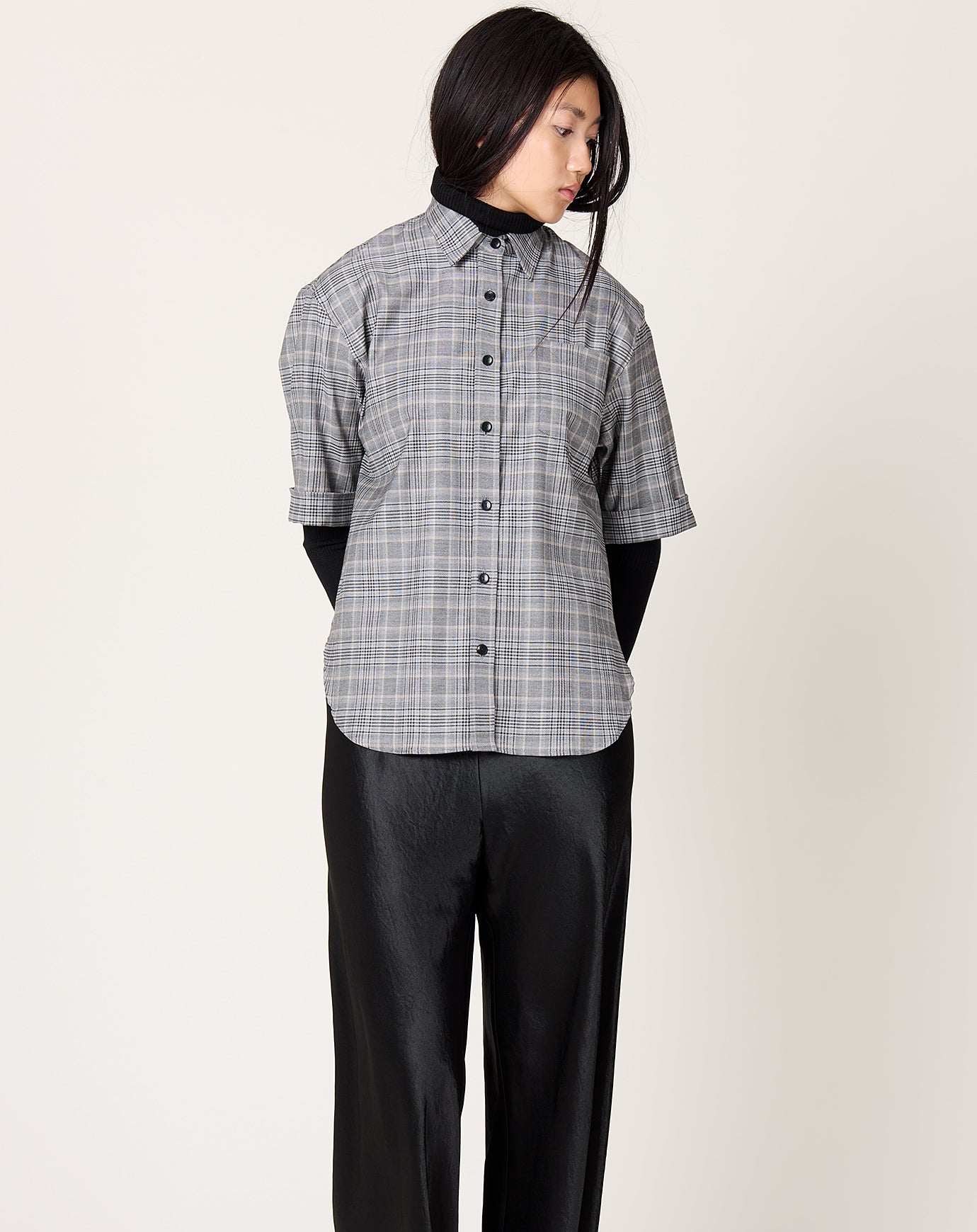 Maria McManus Short Sleeve Oversized Shirt in Grey Plaid