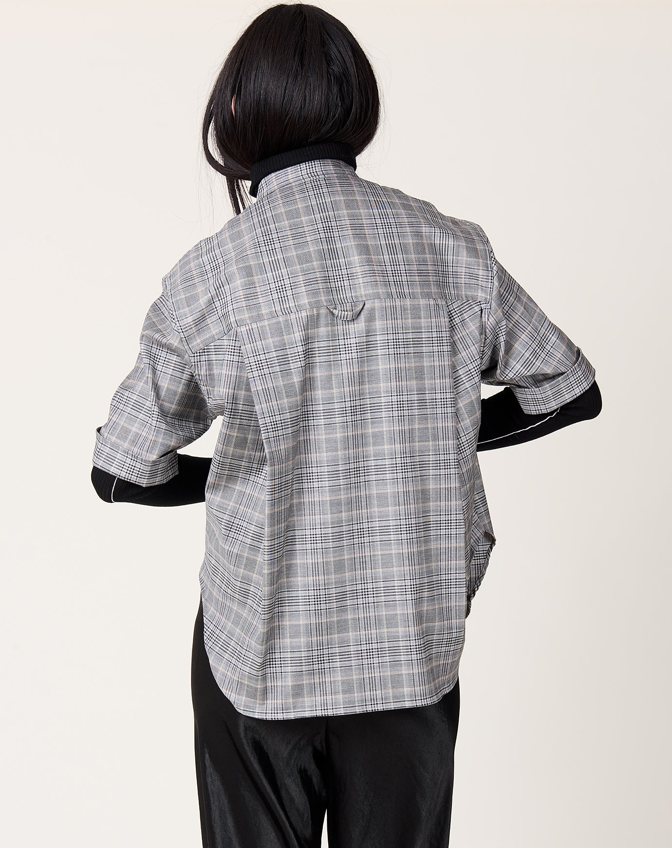 Maria McManus Short Sleeve Oversized Shirt in Grey Plaid