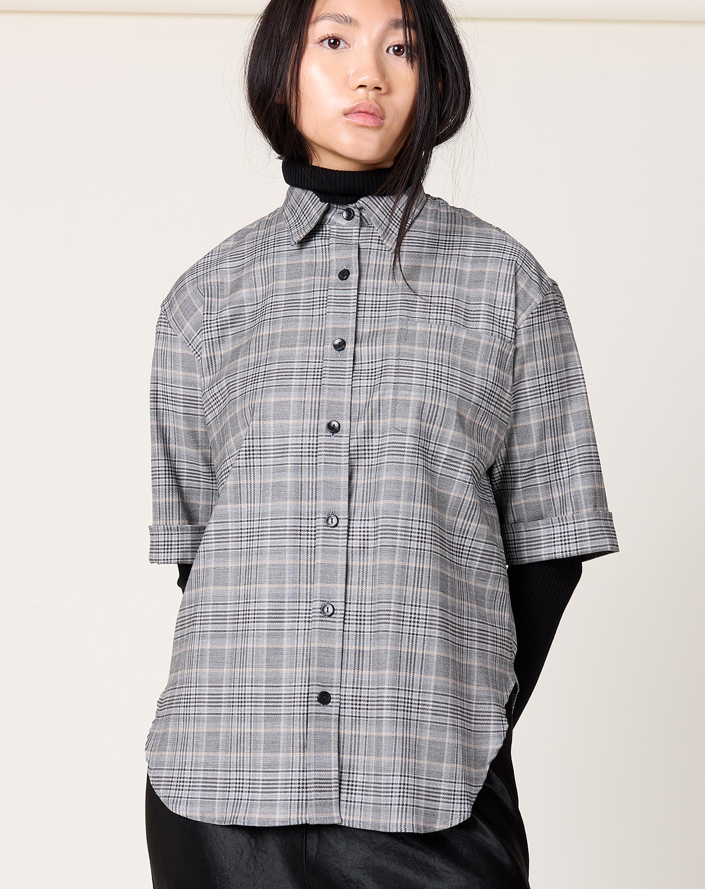 Maria McManus Short Sleeve Oversized Shirt in Grey Plaid