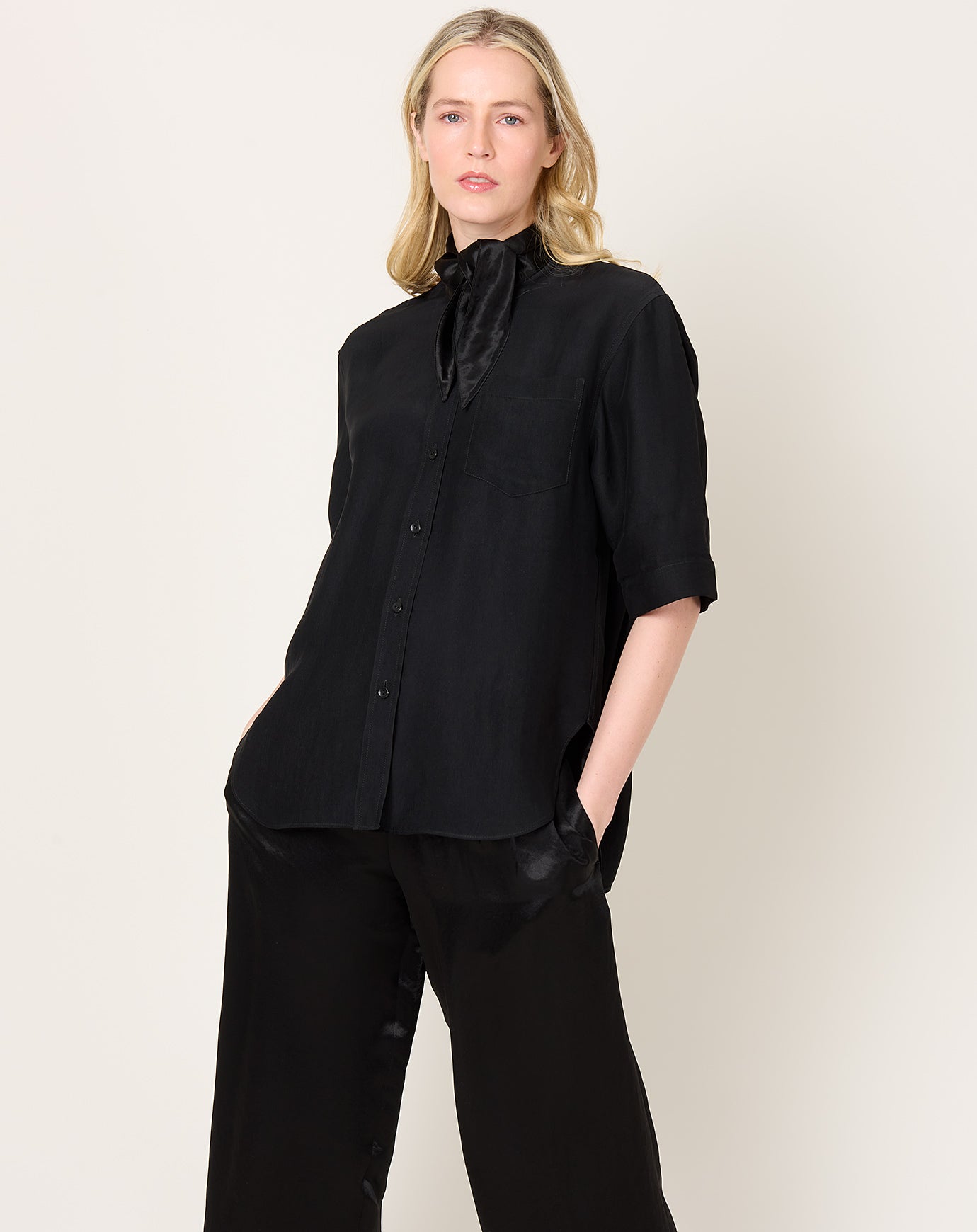Maria McManus Short Sleeve Tie Shirt in Black