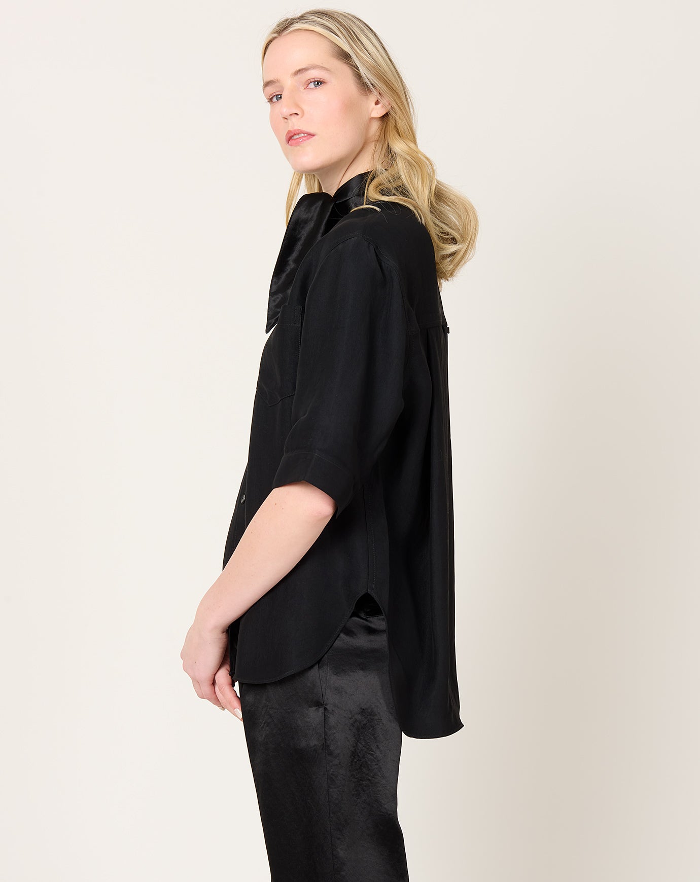 Maria McManus Short Sleeve Tie Shirt in Black