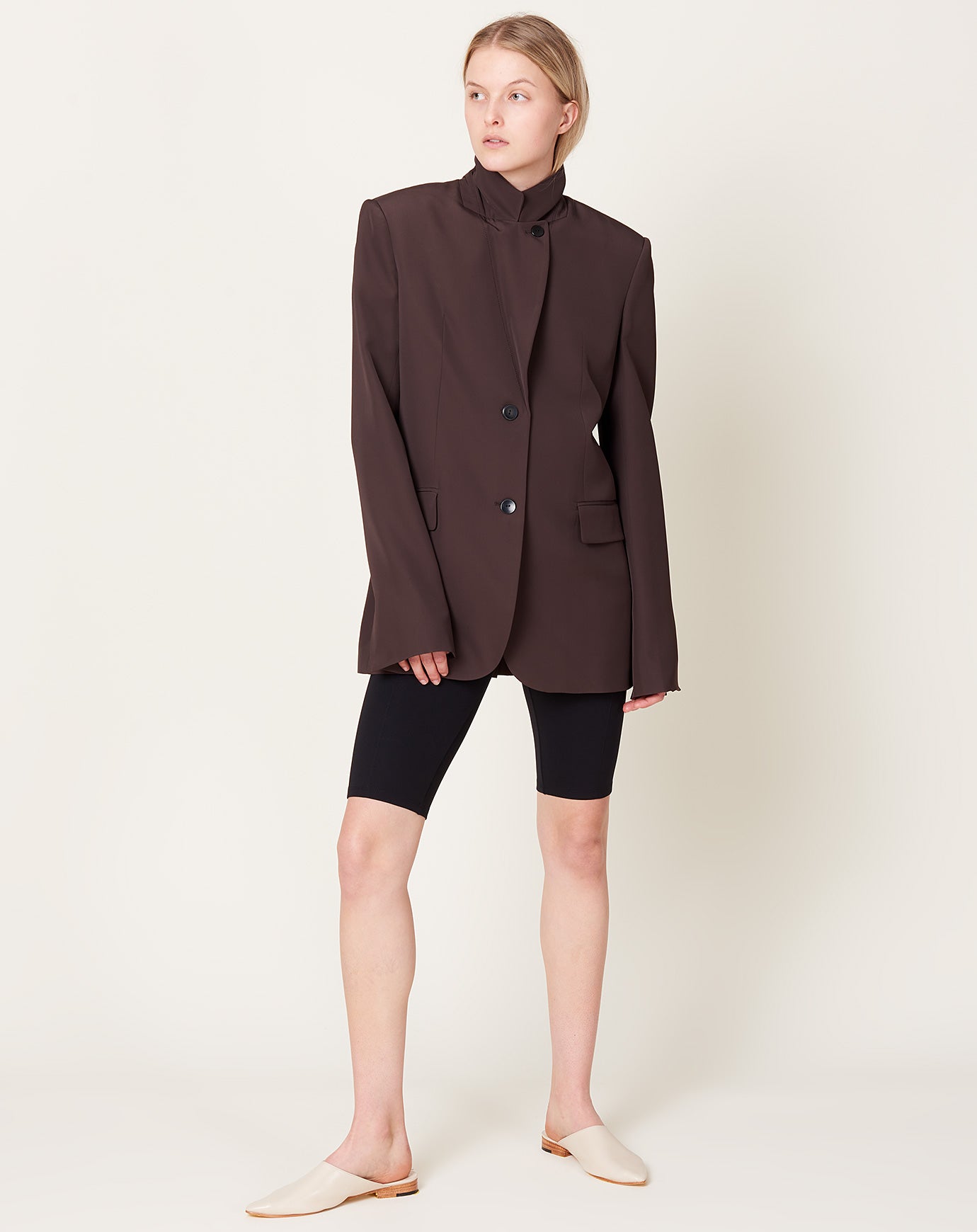 Maria McManus Single Breasted Convertible Blazer in Chocolate