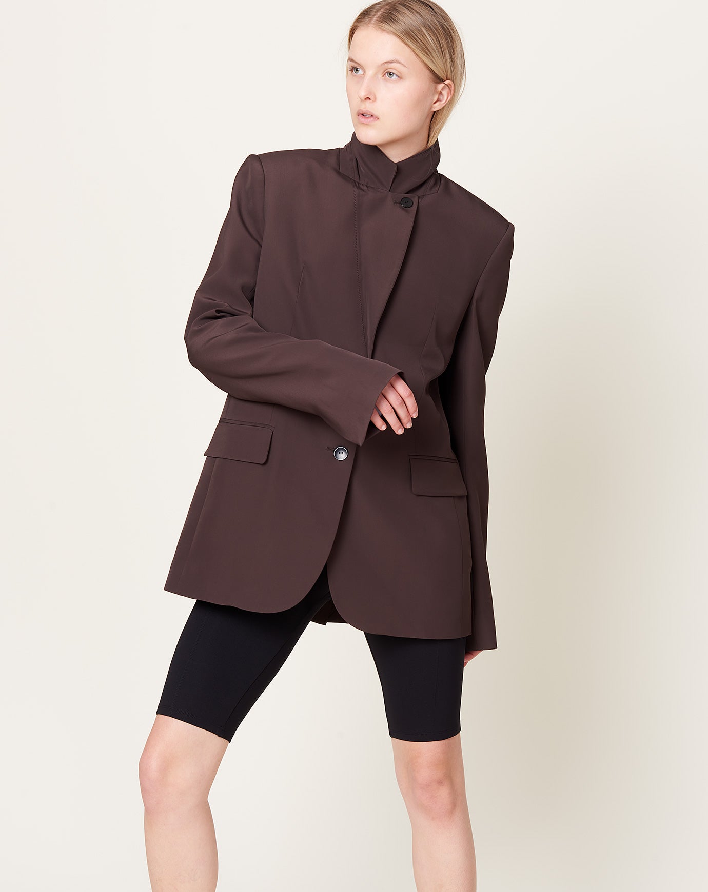 Maria McManus Single Breasted Convertible Blazer in Chocolate