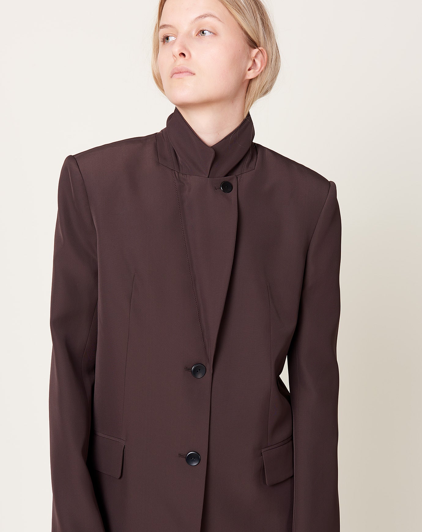 Maria McManus Single Breasted Convertible Blazer in Chocolate