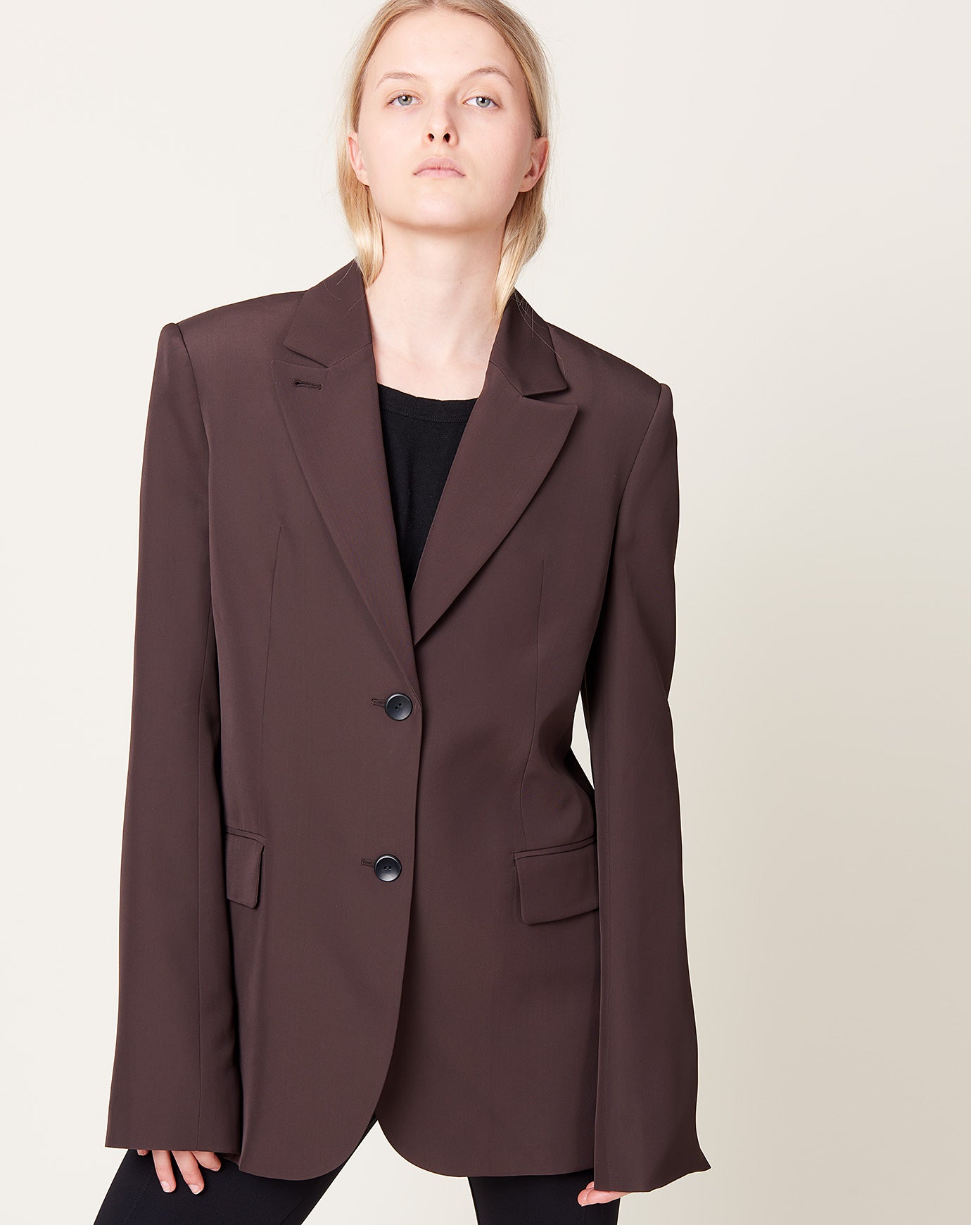 Maria McManus Single Breasted Convertible Blazer in Chocolate