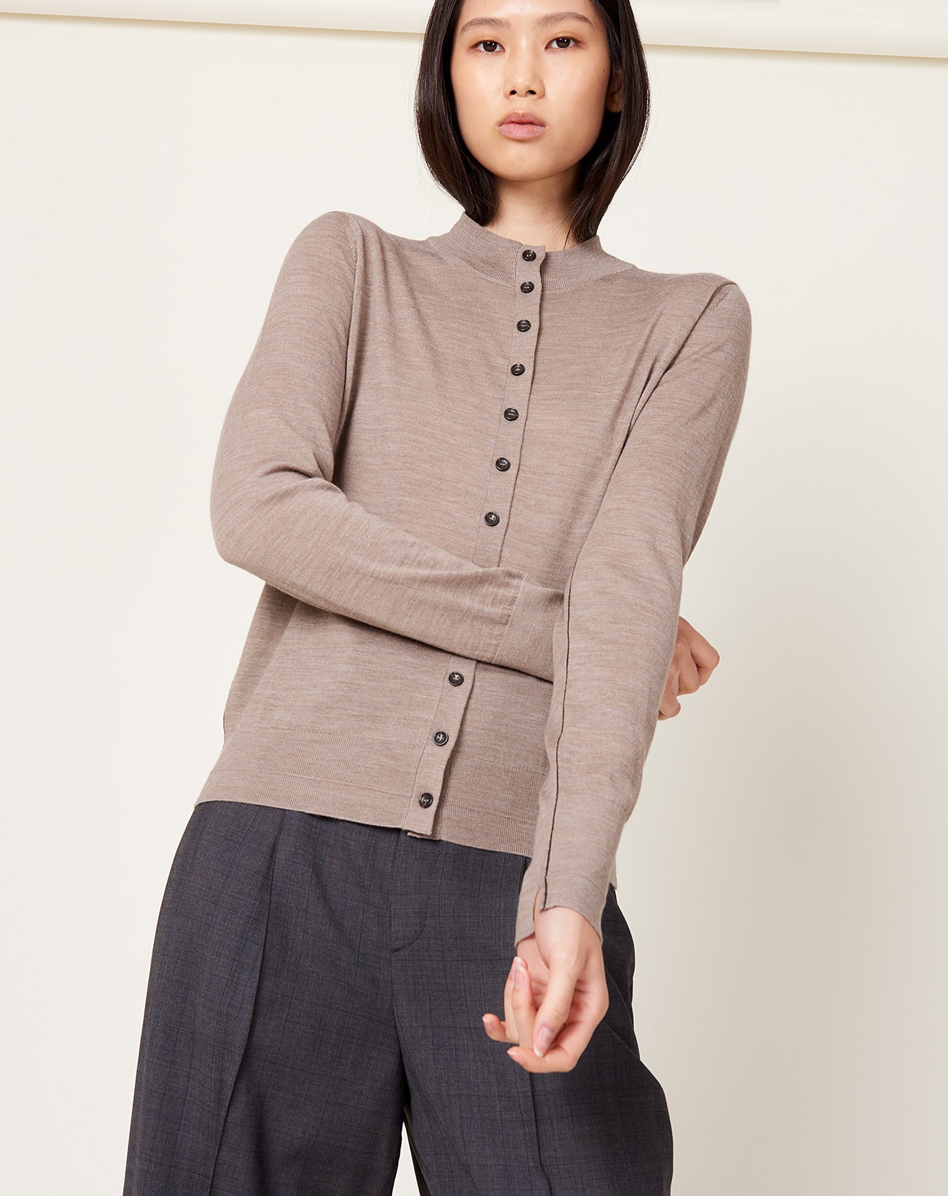 Maria McManus Tiny Button Cardigan in Stone