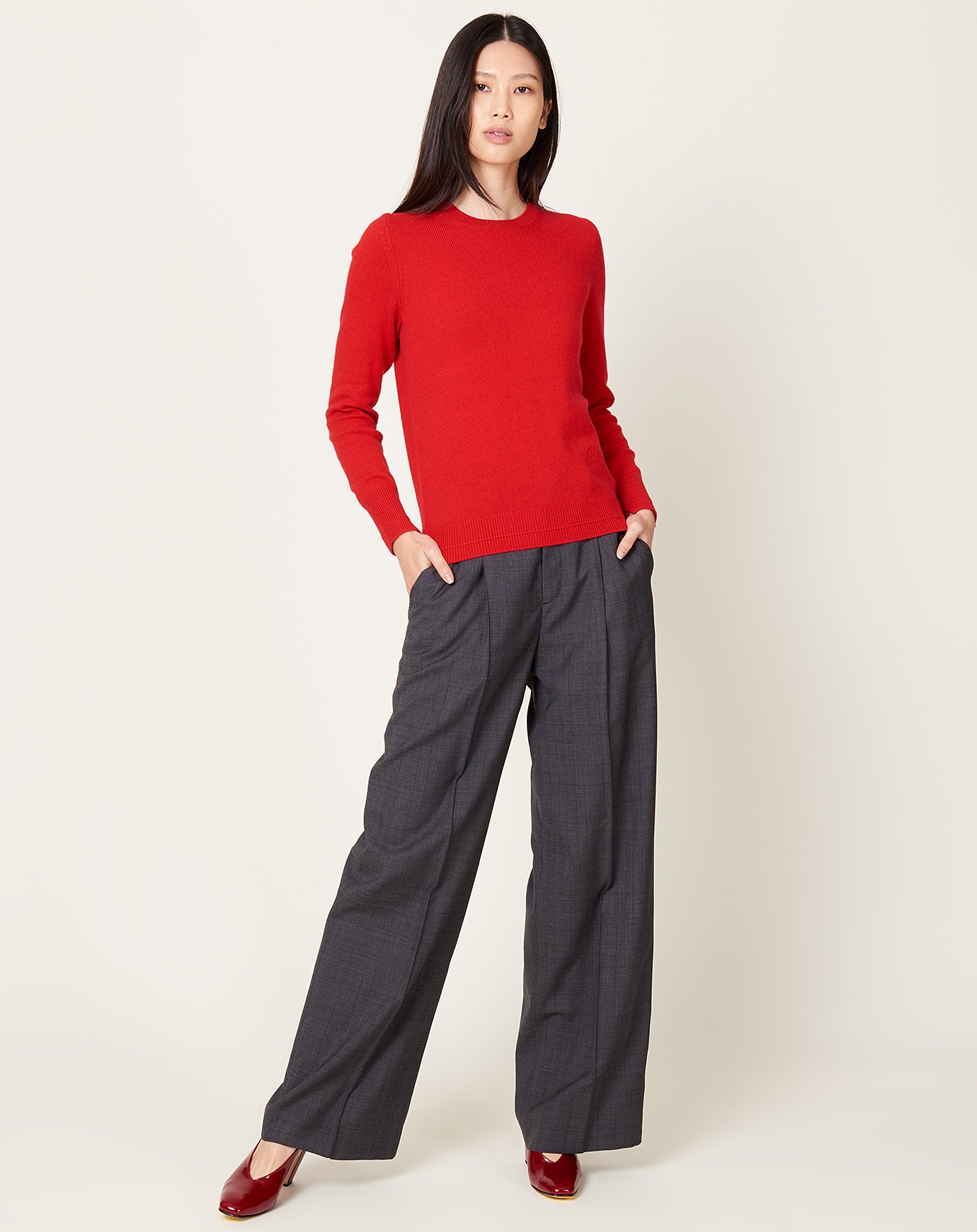 Maria McManus Wide Leg High Trouser in Charcoal Glen Plaid