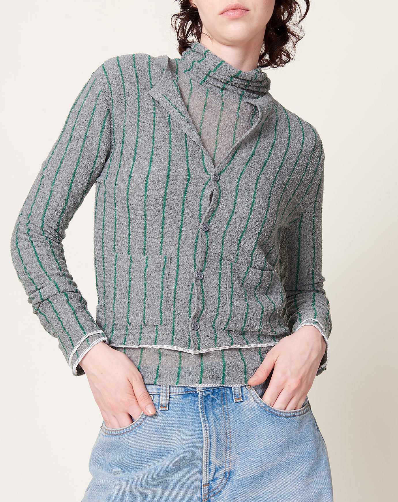 MM6 Crewneck Cardigan in Grey Green