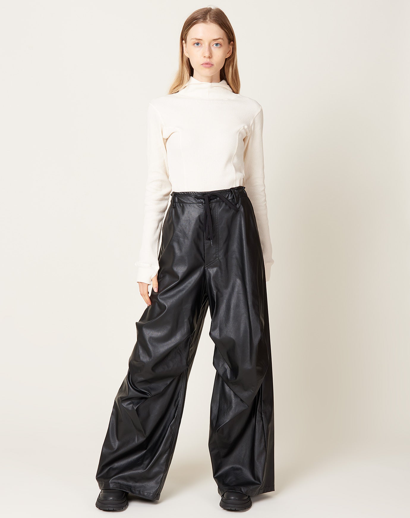 MM6 Faux Leather Trouser in Black