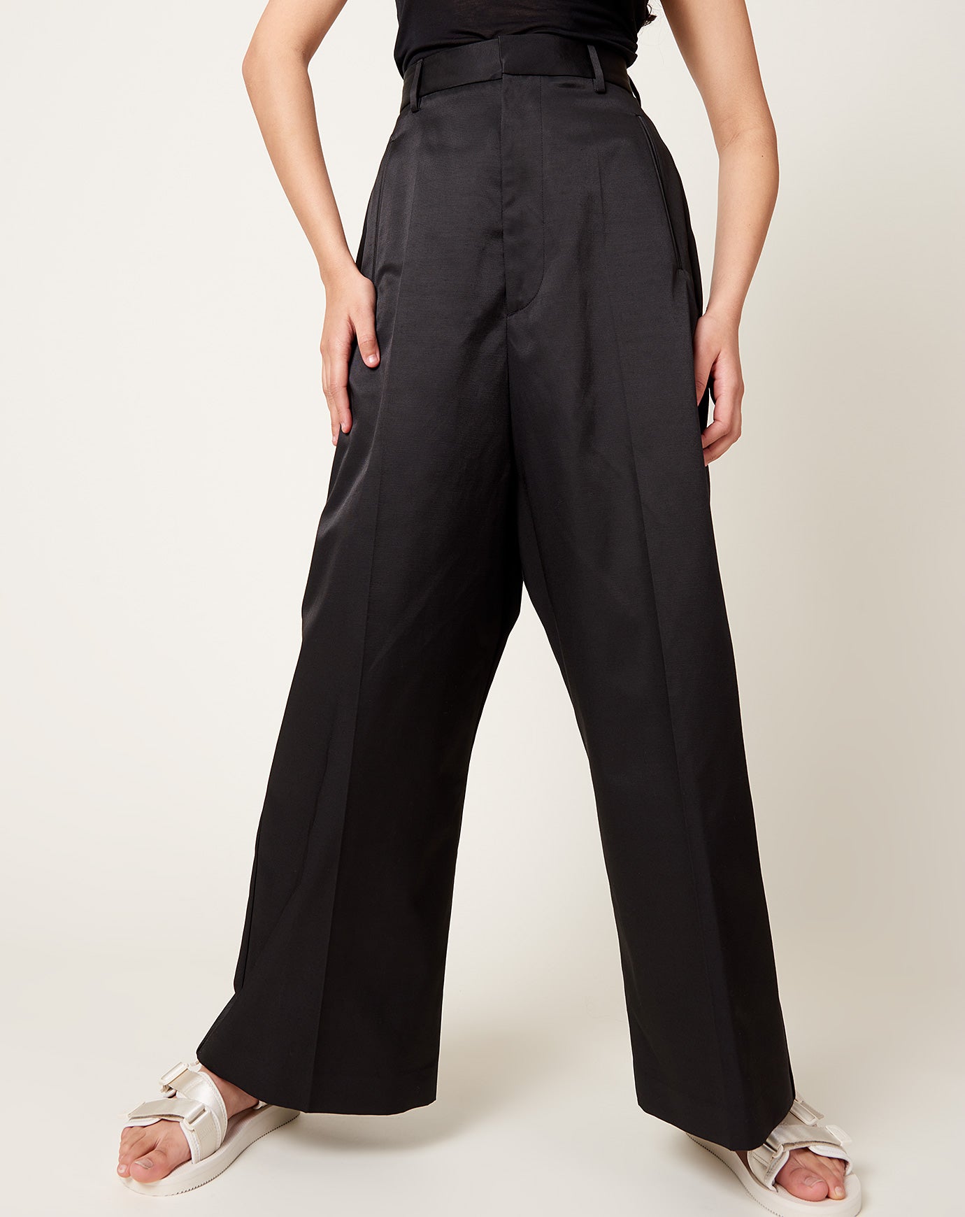 MM6 High Waisted Wide Leg Trousers in Black