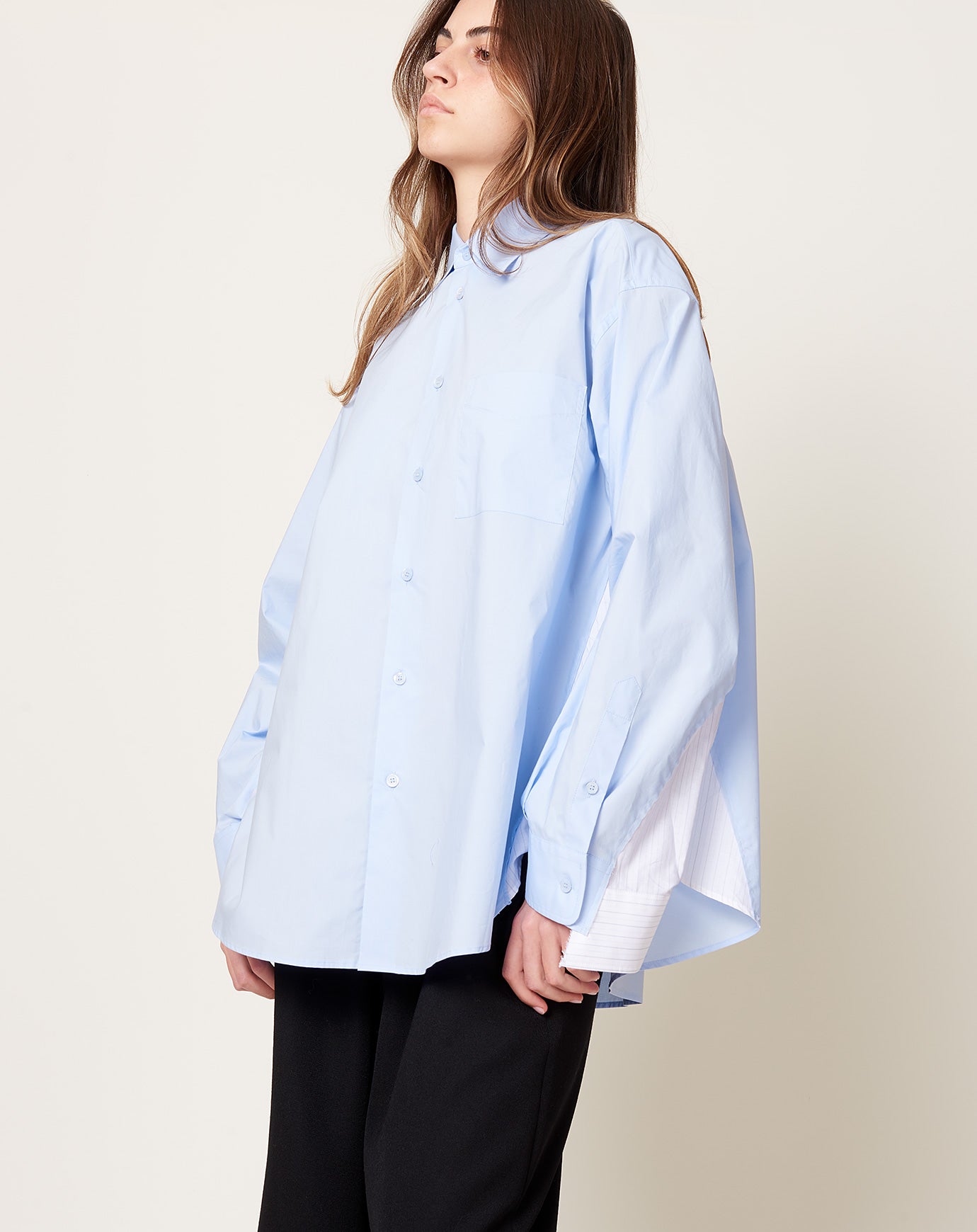 MM6 Pintstripe Panel Shirt in Light Blue