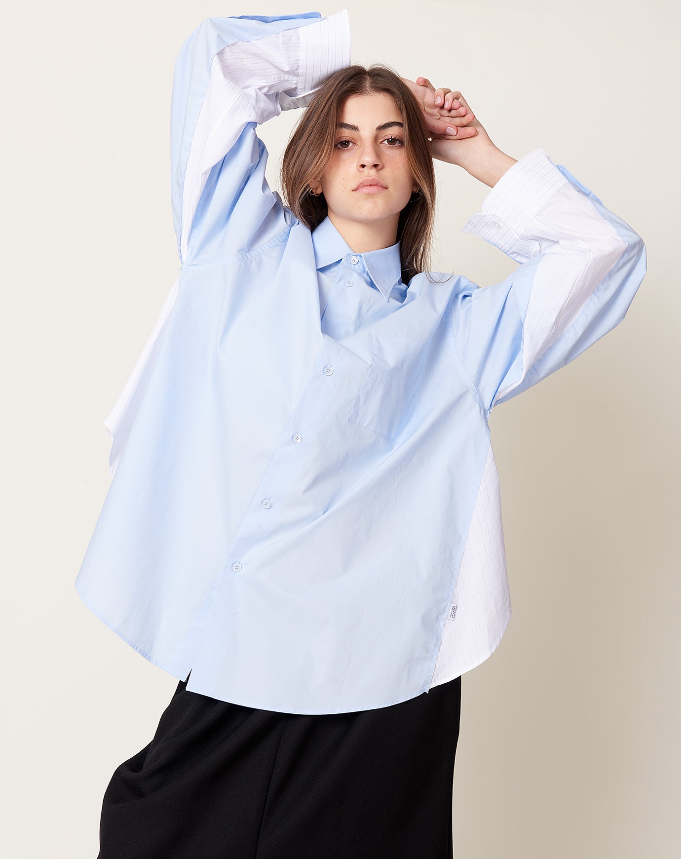 MM6 Pintstripe Panel Shirt in Light Blue