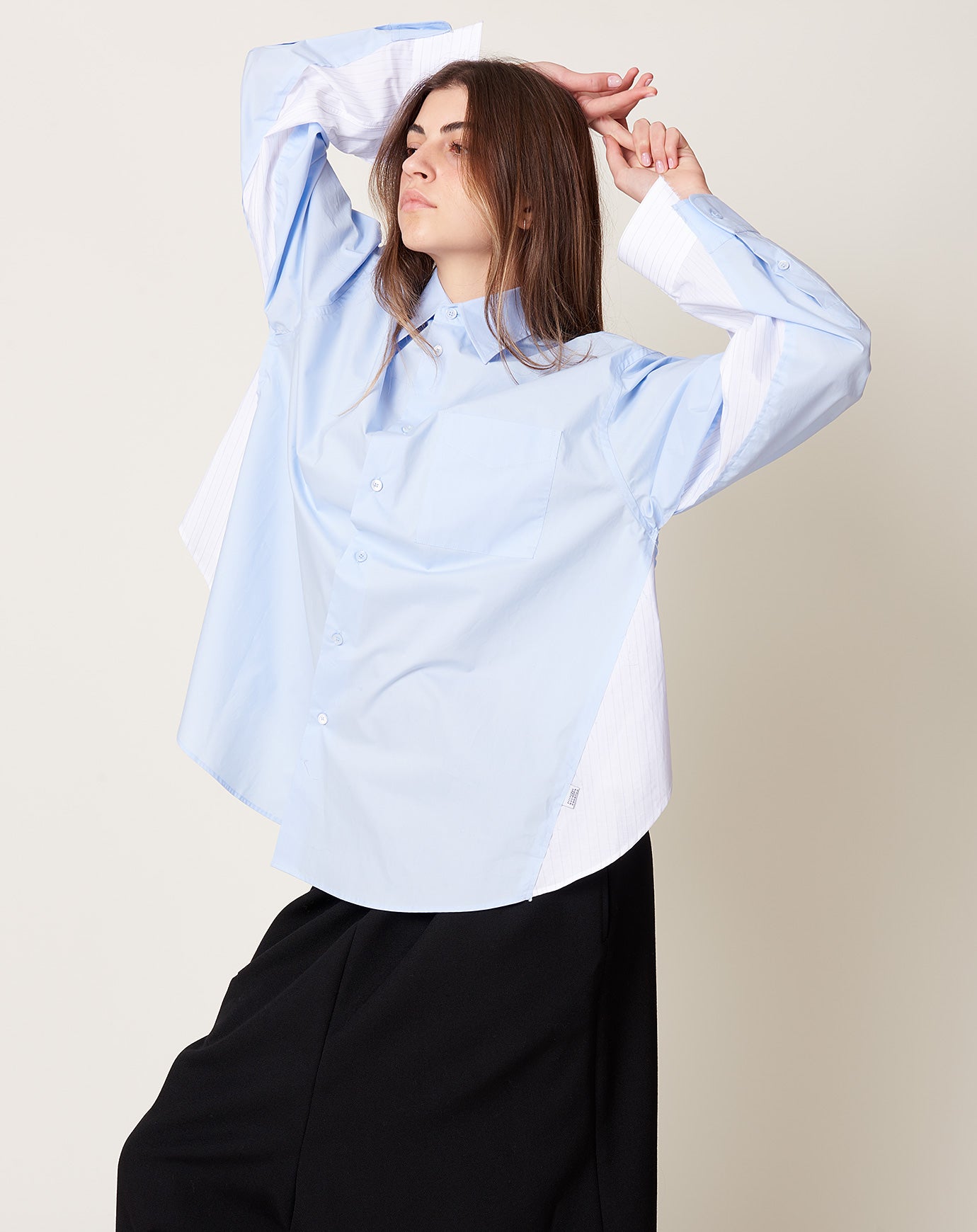 MM6 Pintstripe Panel Shirt in Light Blue