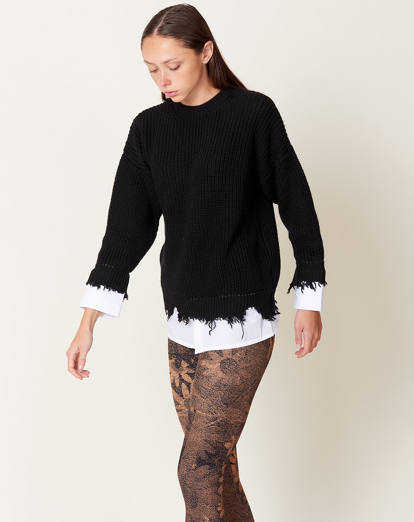 MM6 Sweater with Shirt Detail in Black