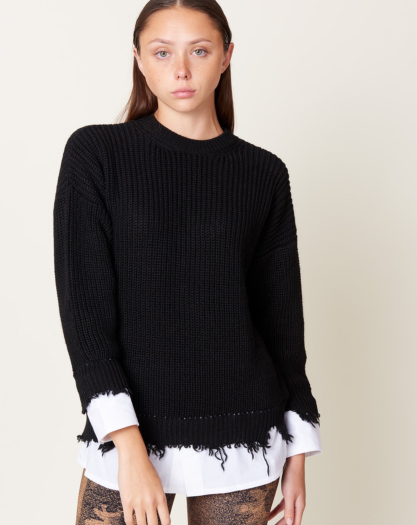 MM6 Sweater with Shirt Detail in Black