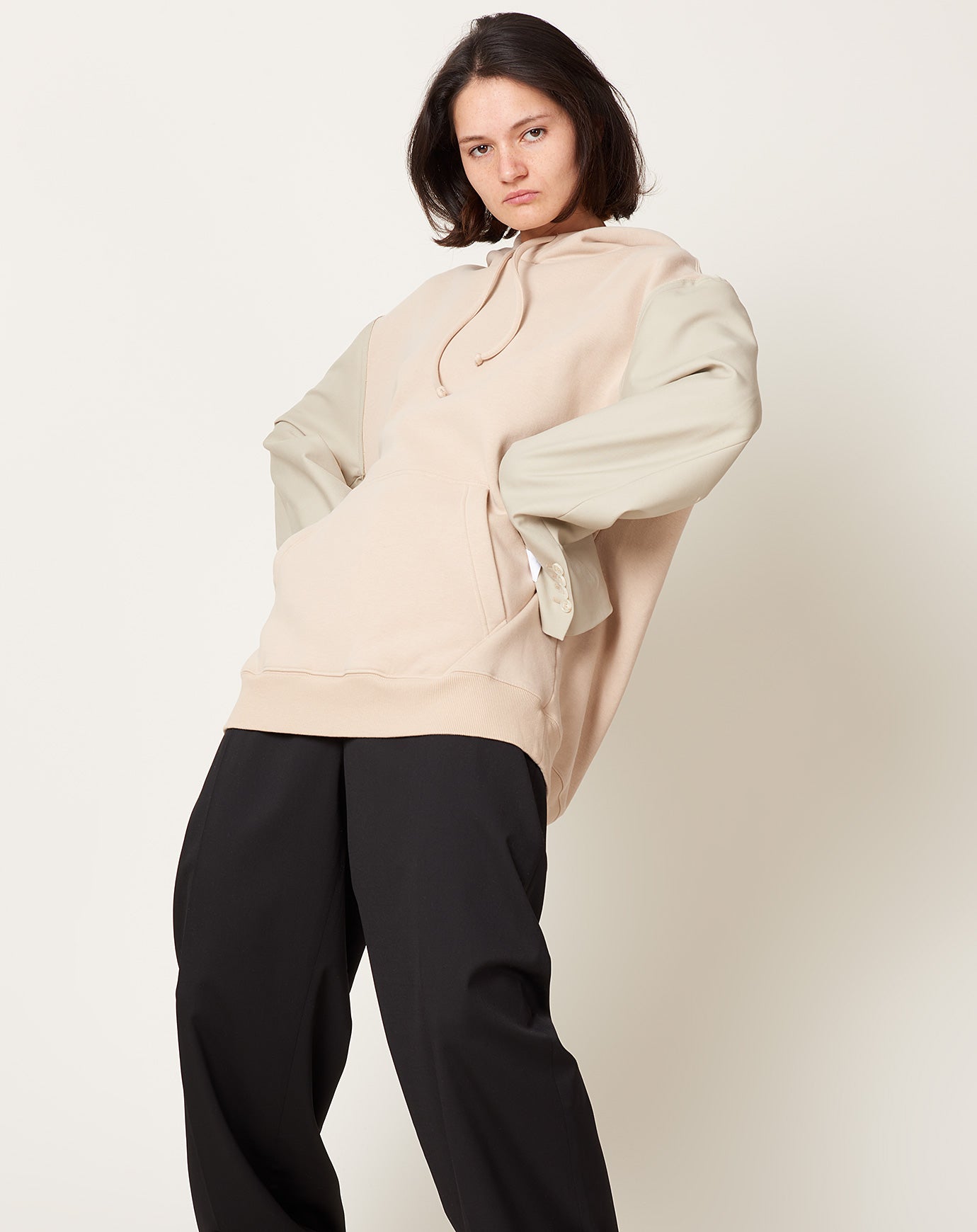 MM6 Sweatshirt with Suit Sleeves in Beige and Stone