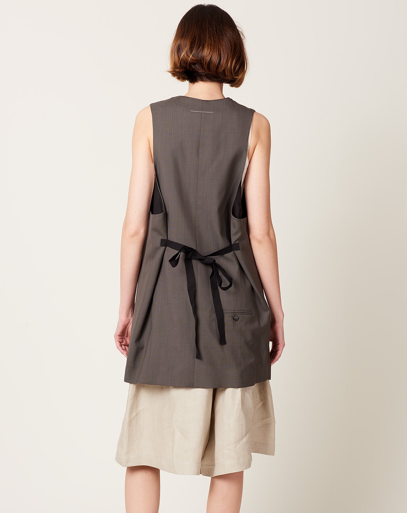 MM6 Tailoring Wool Canvas Waistcoat in Mud Brown