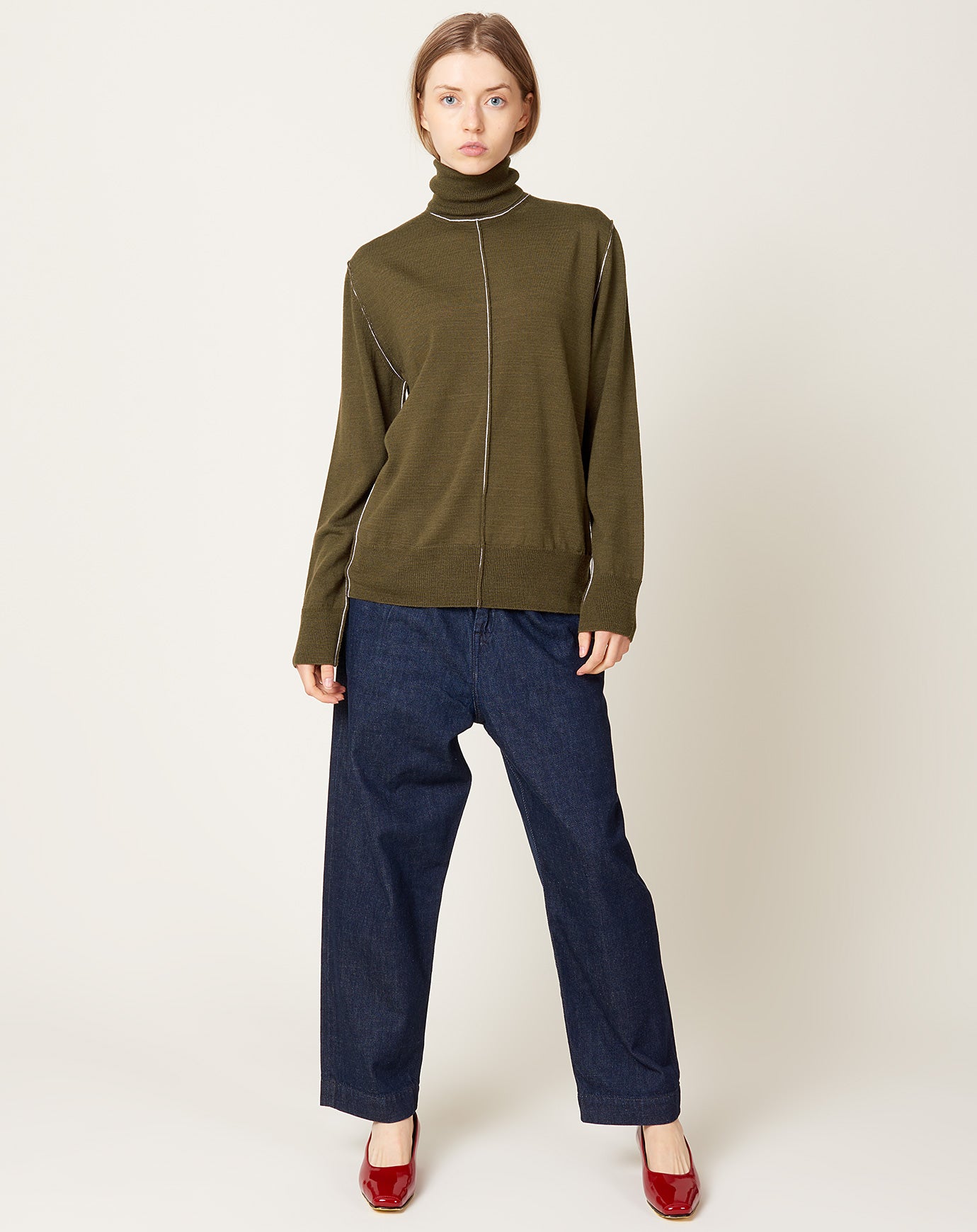 MM6 Wool Turtleneck Pullover in Khaki