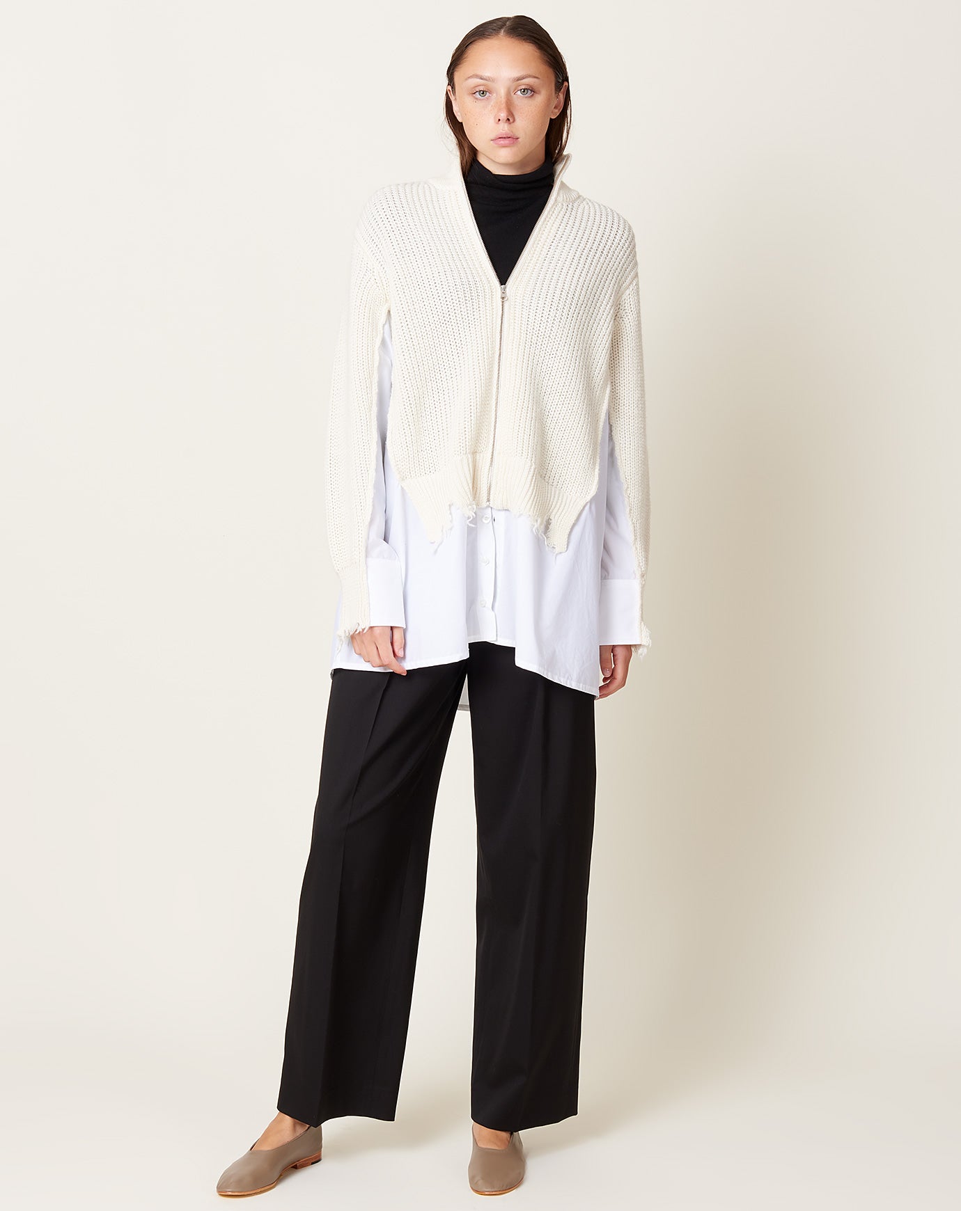 MM6 Zip Cardigan with Shirt Detail in White