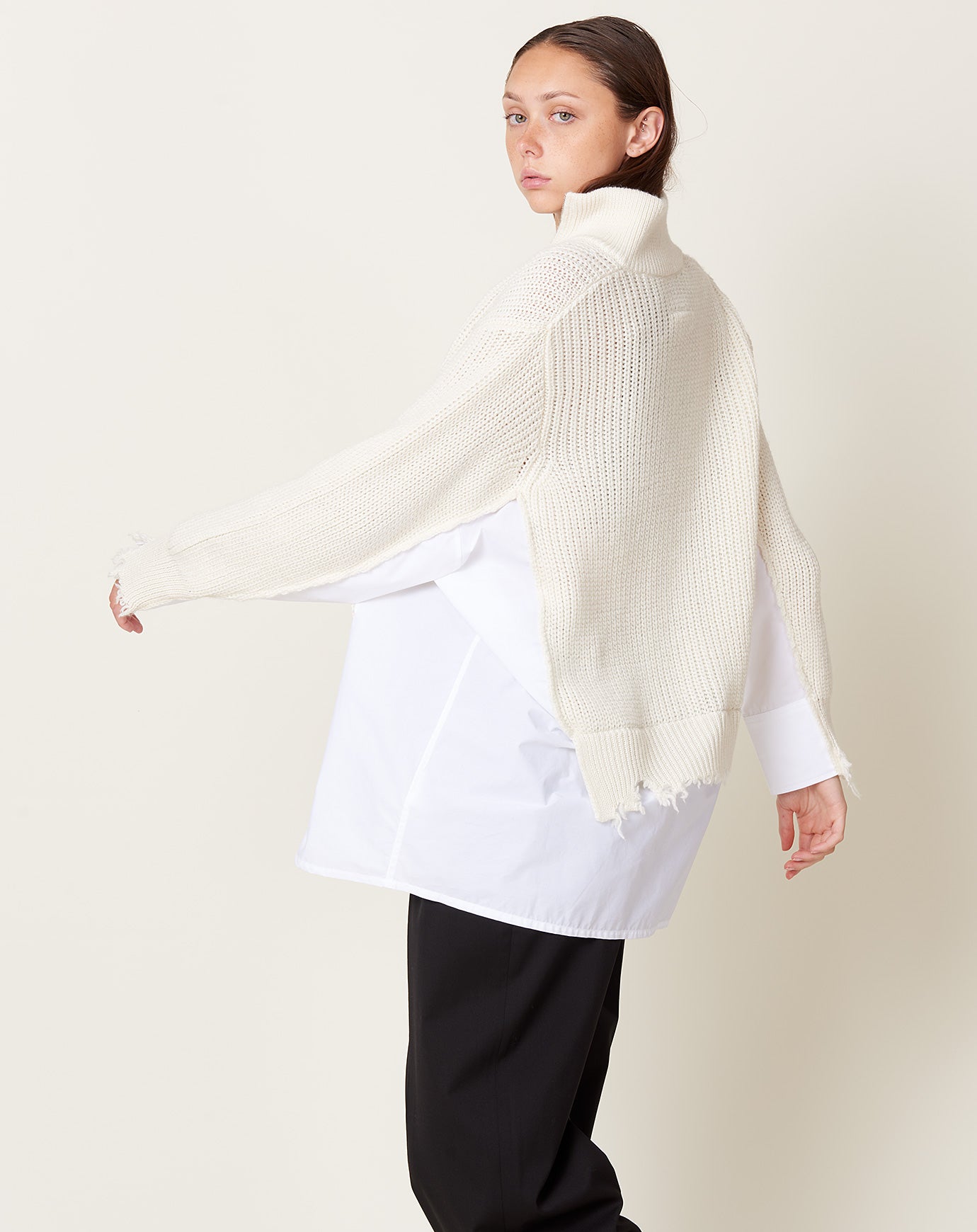 MM6 Zip Cardigan with Shirt Detail in White