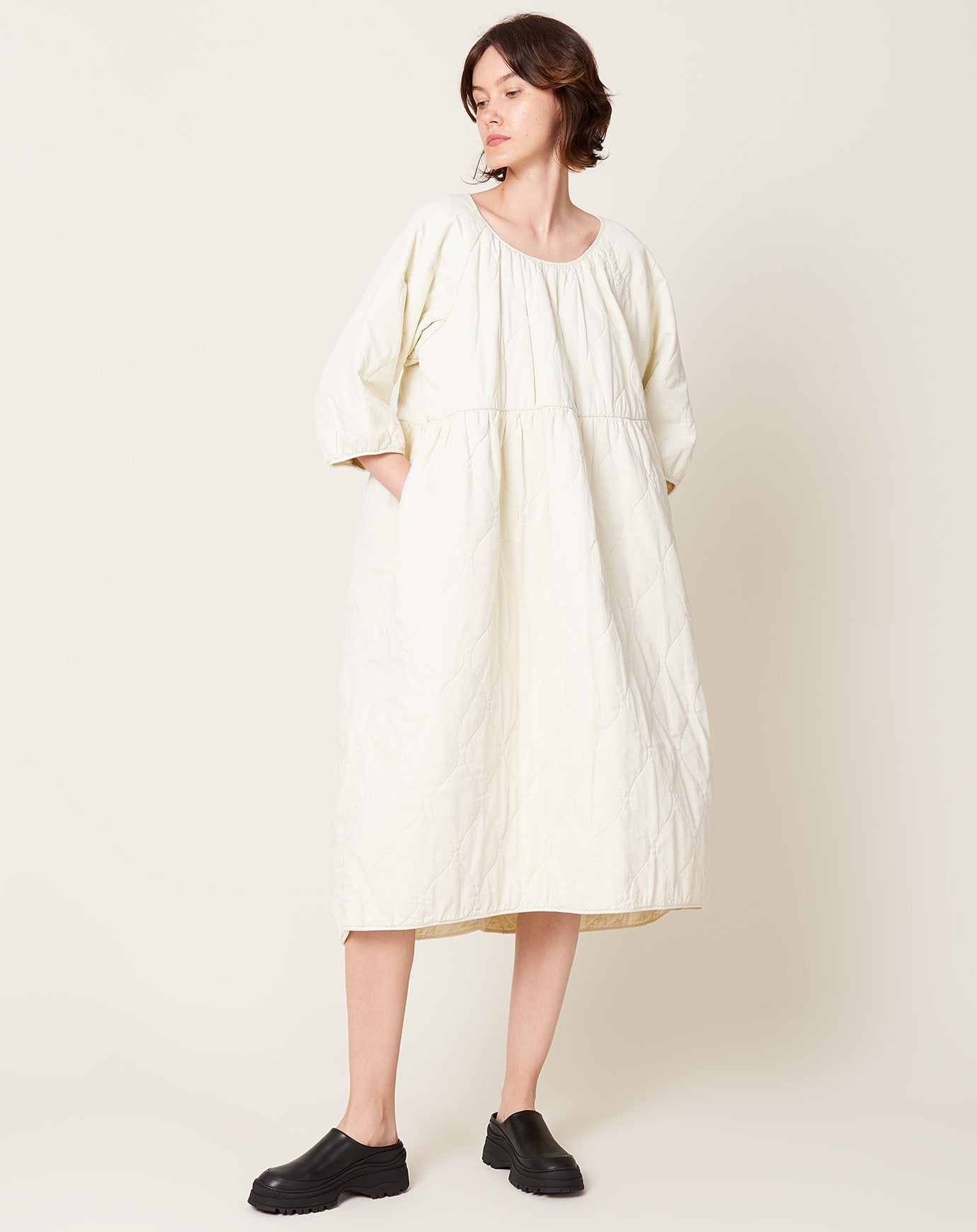 Modern Weaving Quilted Dress in Natural