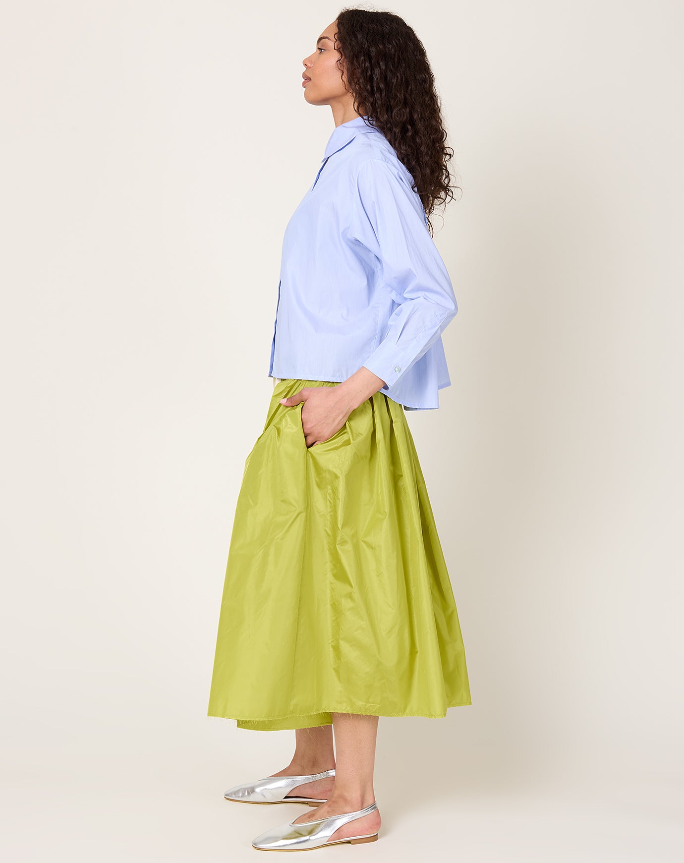 NITTO Gelsa Skirt in Pistacchio Silk Taffeta