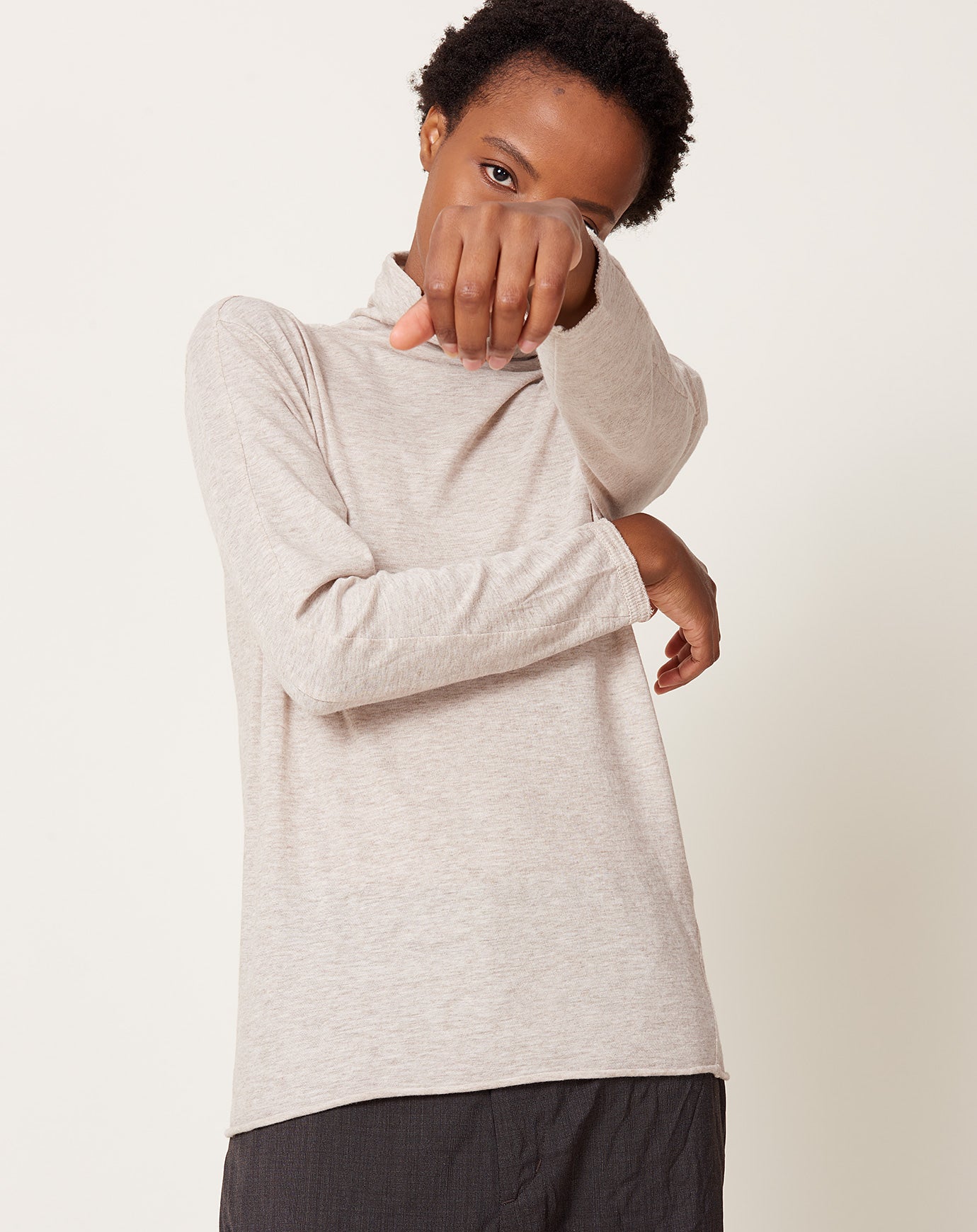 pas de calais Cotton Wool Rib Mix Turtleneck in Beige