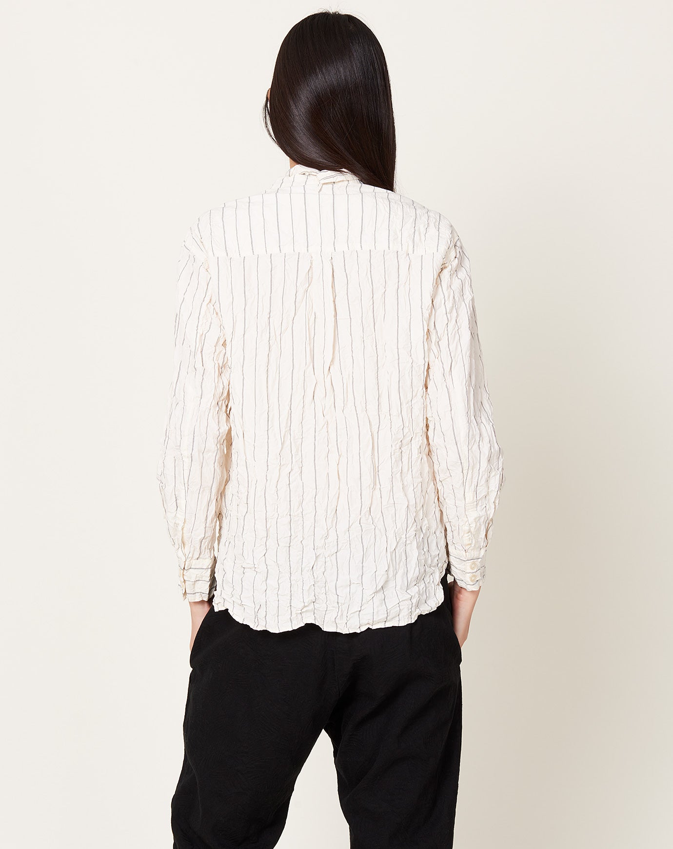 Pas de Calais Crinkle Striped Tie Neck Blouse in Ivory