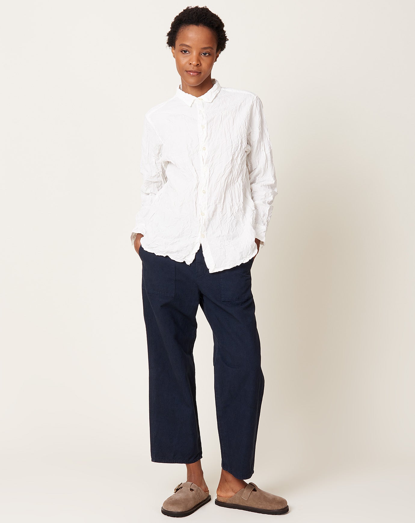 pas de calais High Thread Count Cotton Linen Baker Pants in Navy