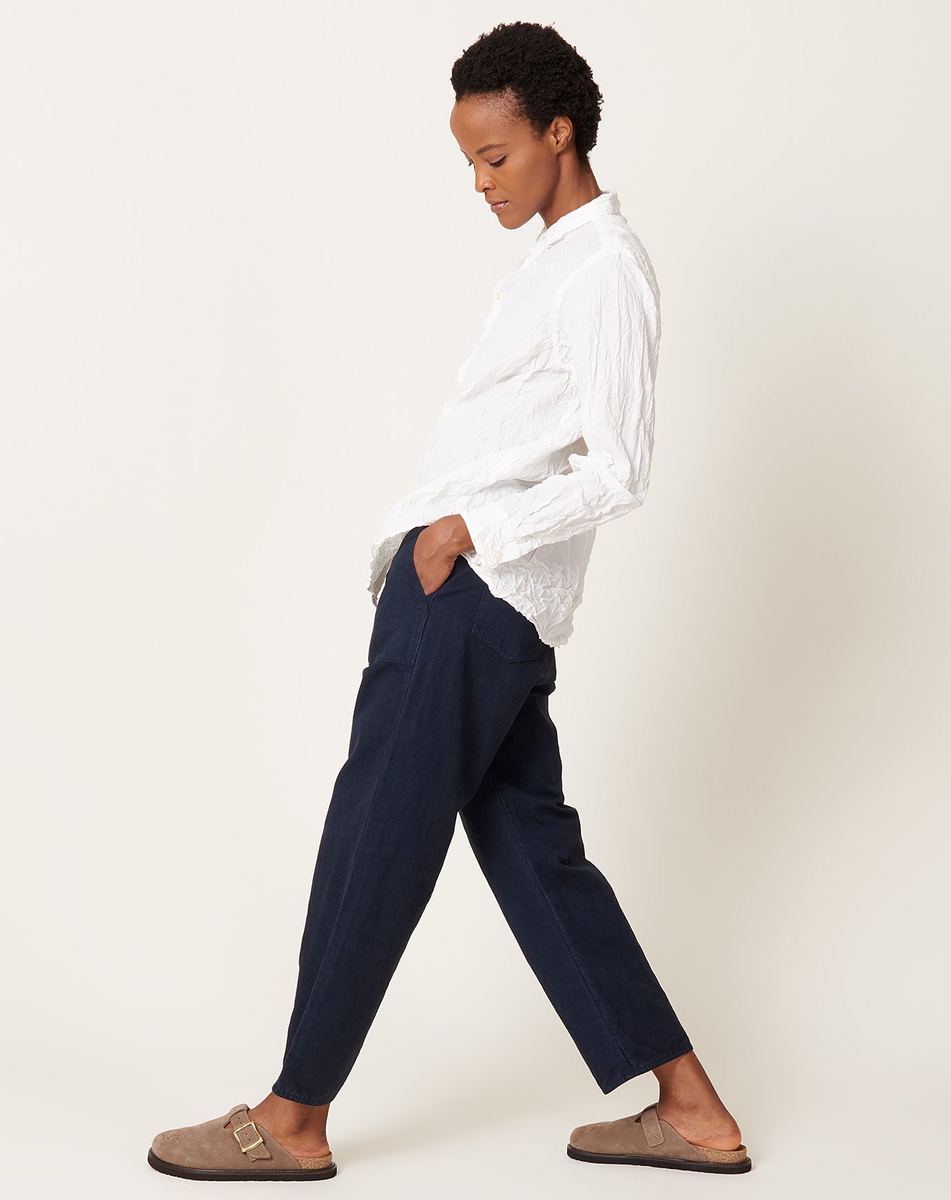 pas de calais High Thread Count Cotton Linen Baker Pants in Navy