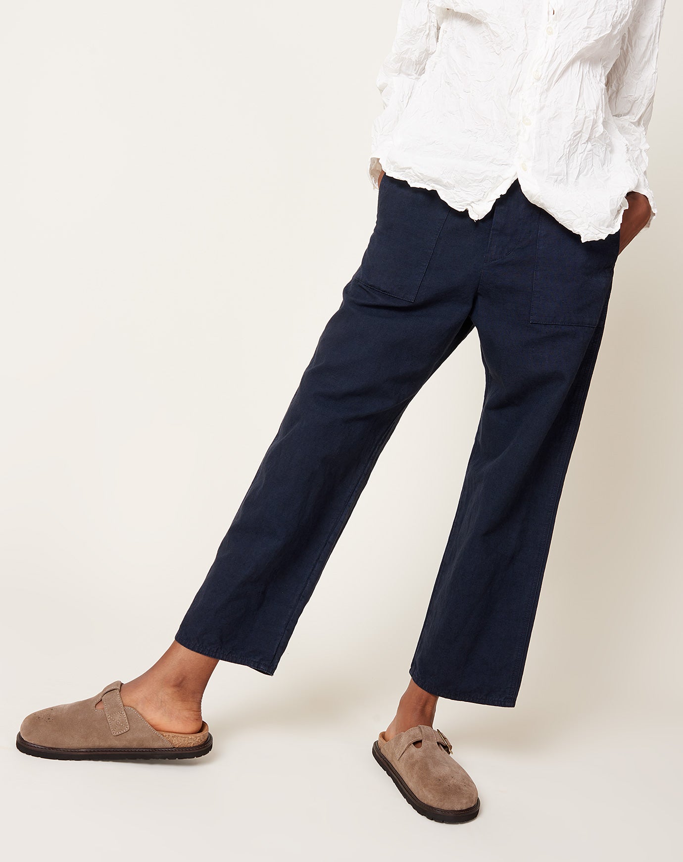 pas de calais High Thread Count Cotton Linen Baker Pants in Navy