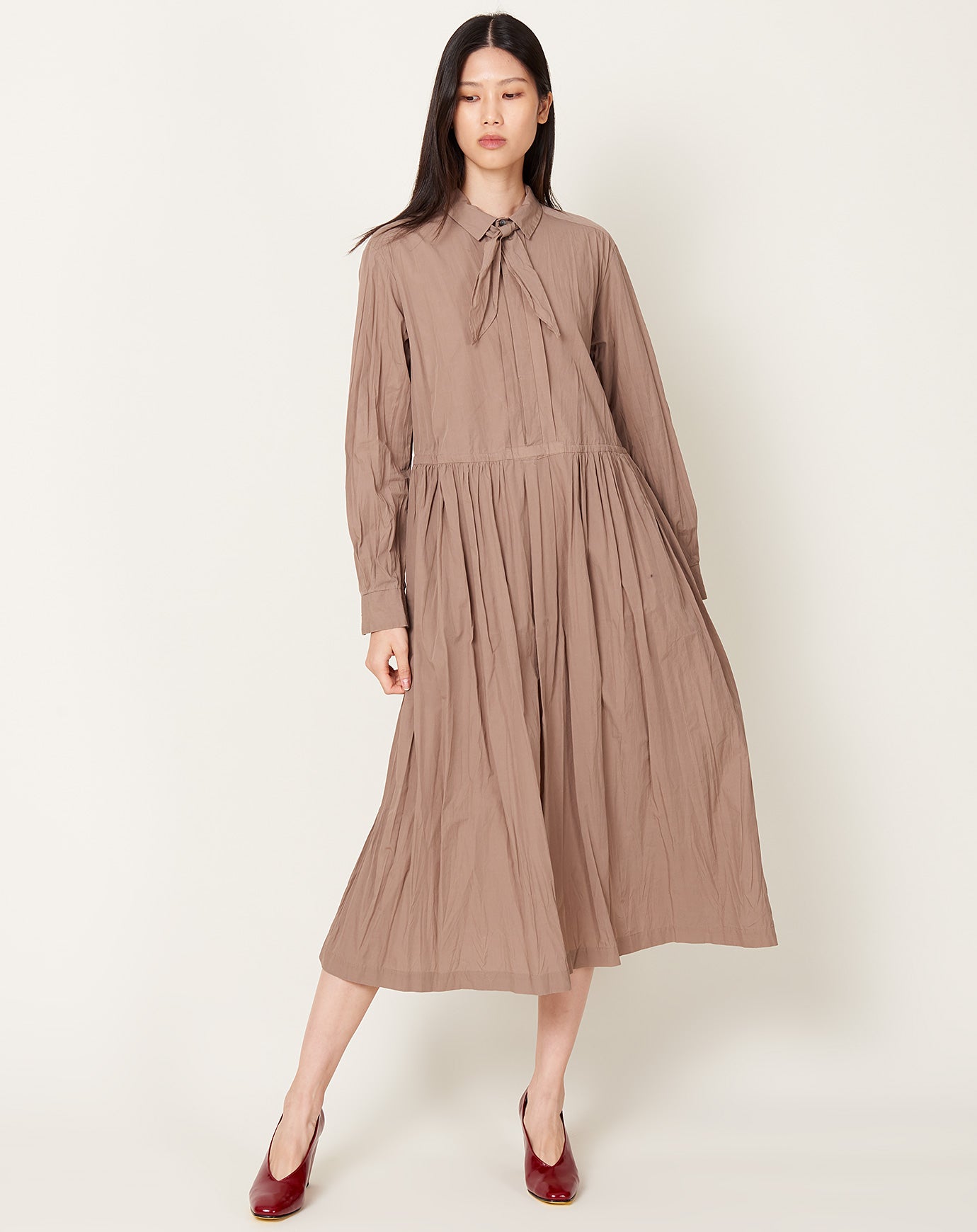 Pas de Calais Okinawa Tie Neck Dress in Pink Beige