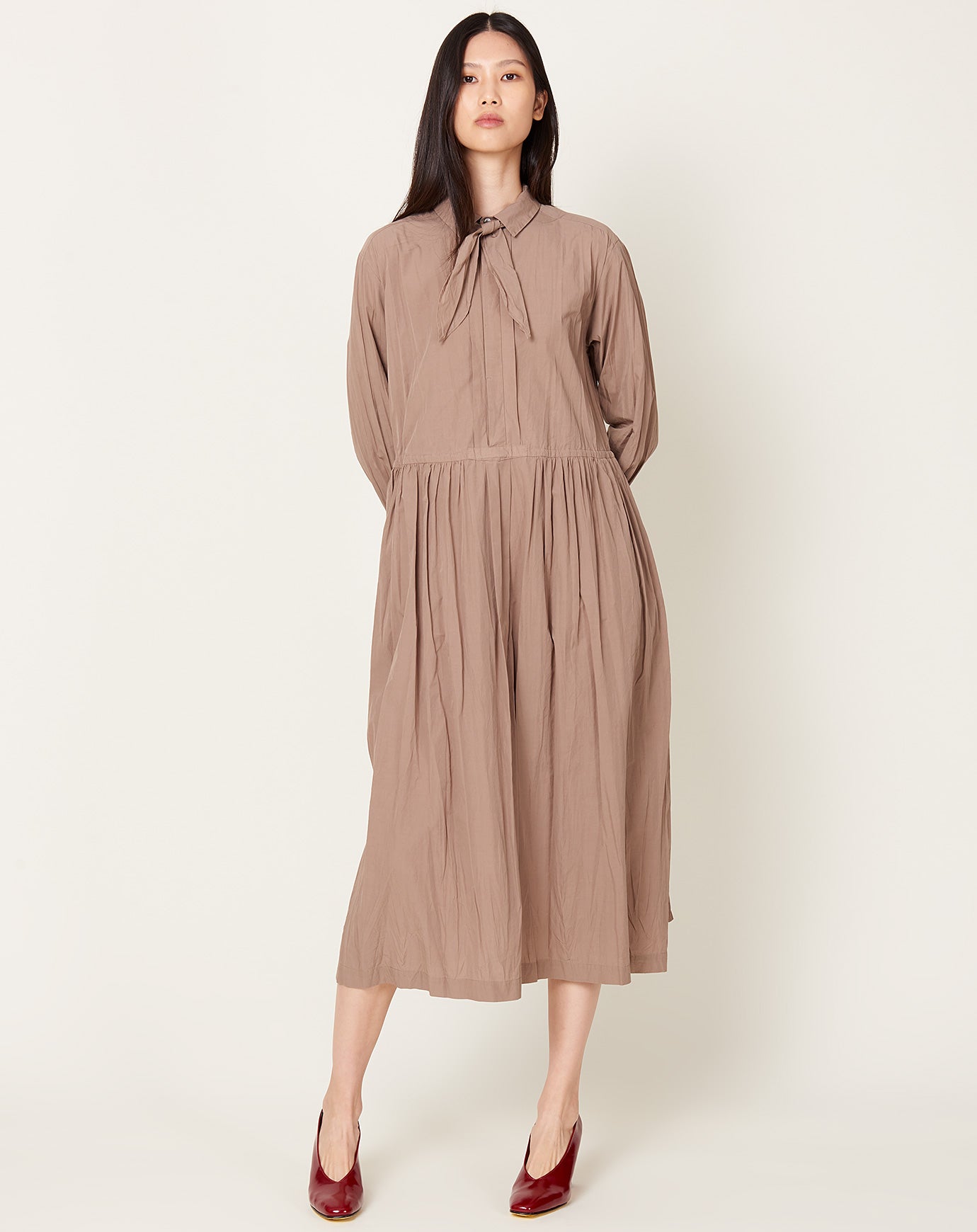 Pas de Calais Okinawa Tie Neck Dress in Pink Beige