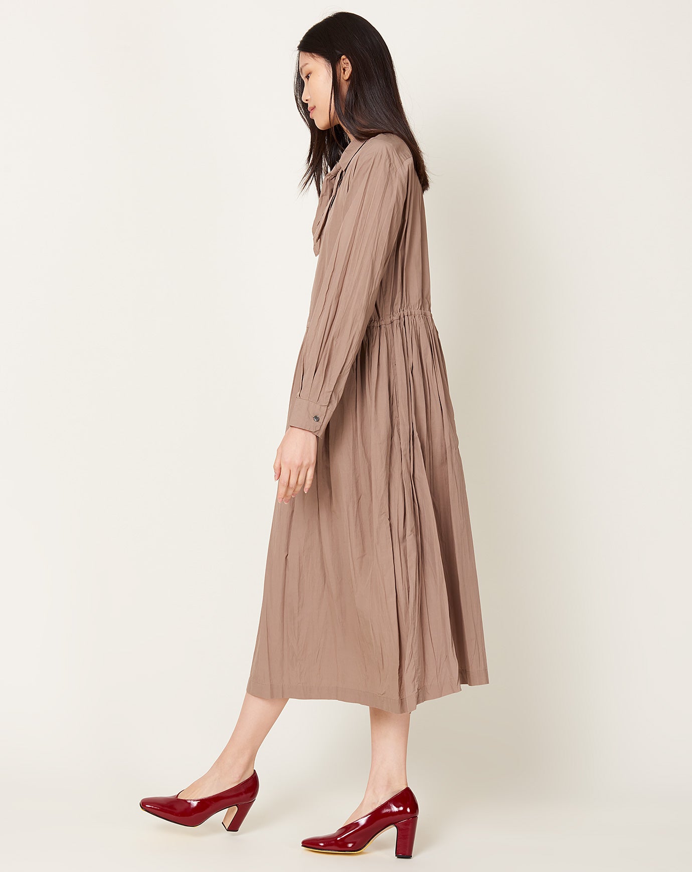 Pas de Calais Okinawa Tie Neck Dress in Pink Beige