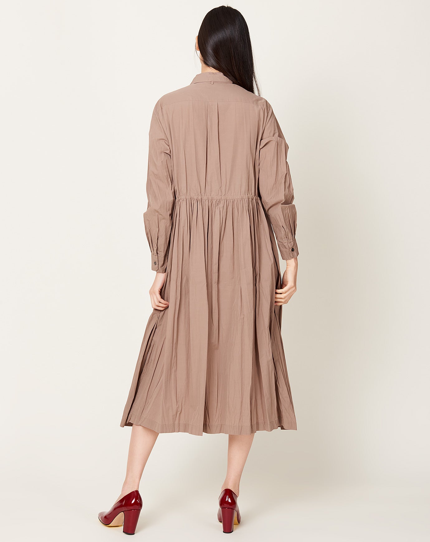 Pas de Calais Okinawa Tie Neck Dress in Pink Beige