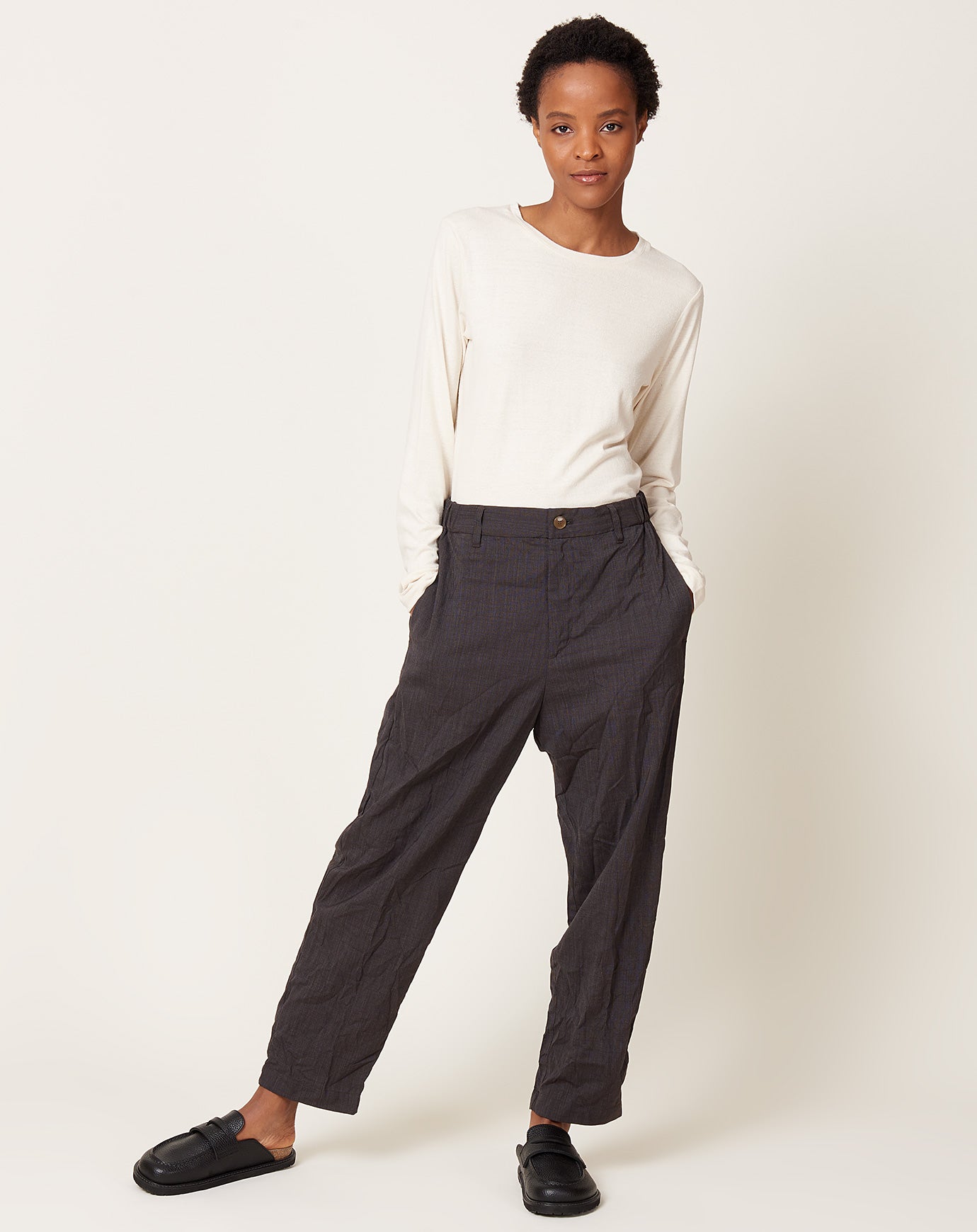 pas de calais Pin Dot Crinkle Easy Pants in Brown