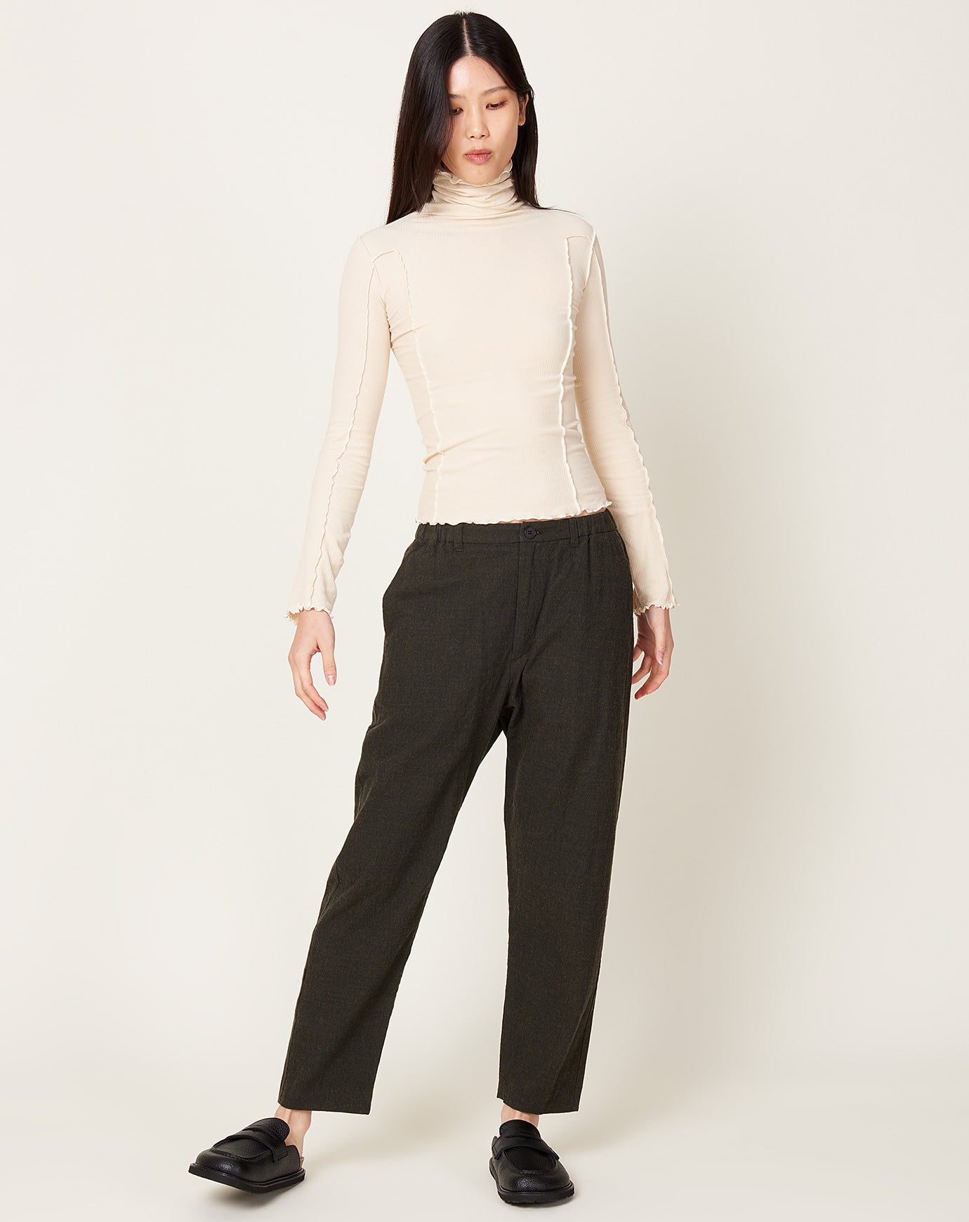 Pas de Calais Washed Cotton Wool Pants in Khaki