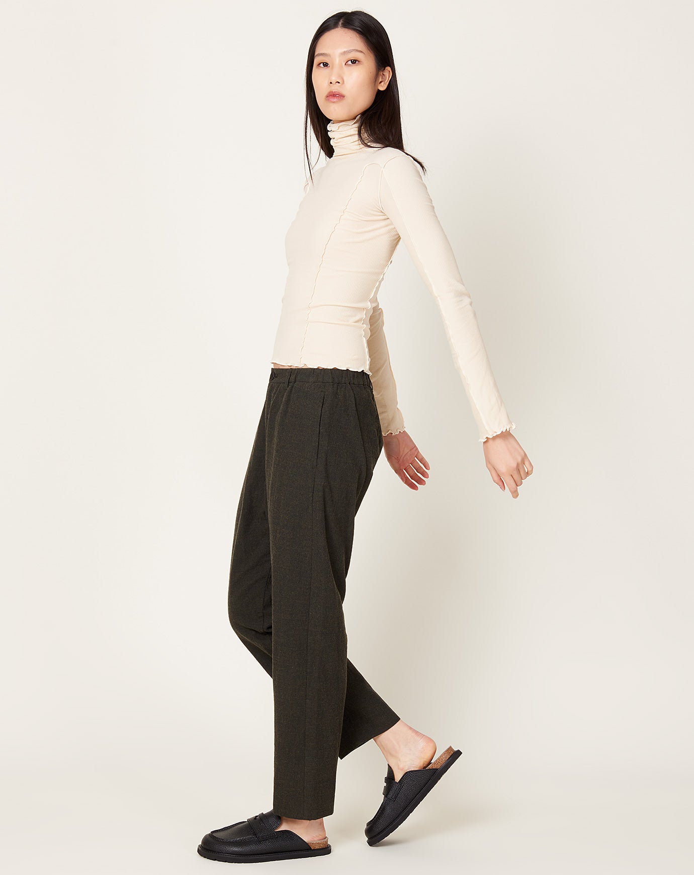 Pas de Calais Washed Cotton Wool Pants in Khaki