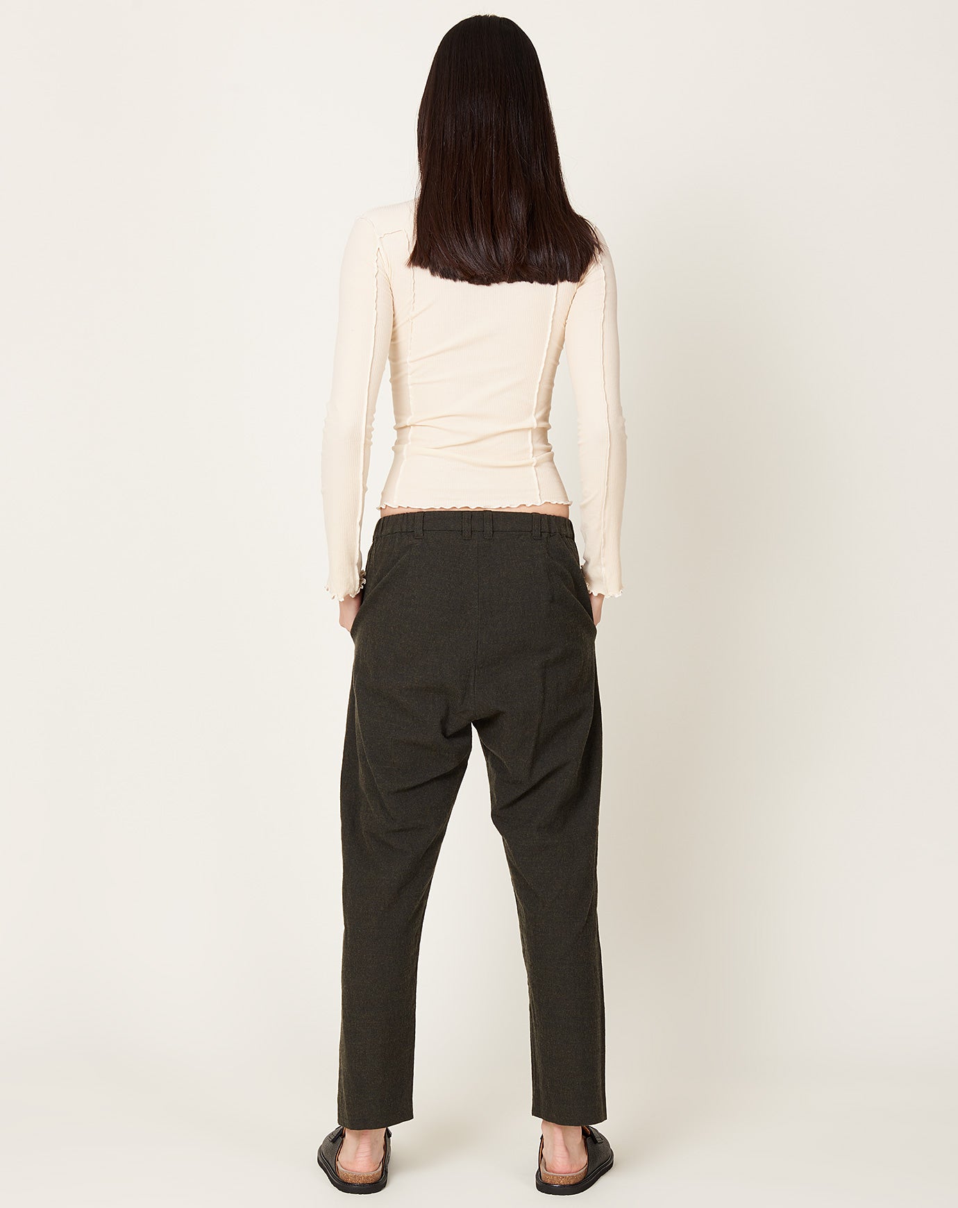 Pas de Calais Washed Cotton Wool Pants in Khaki