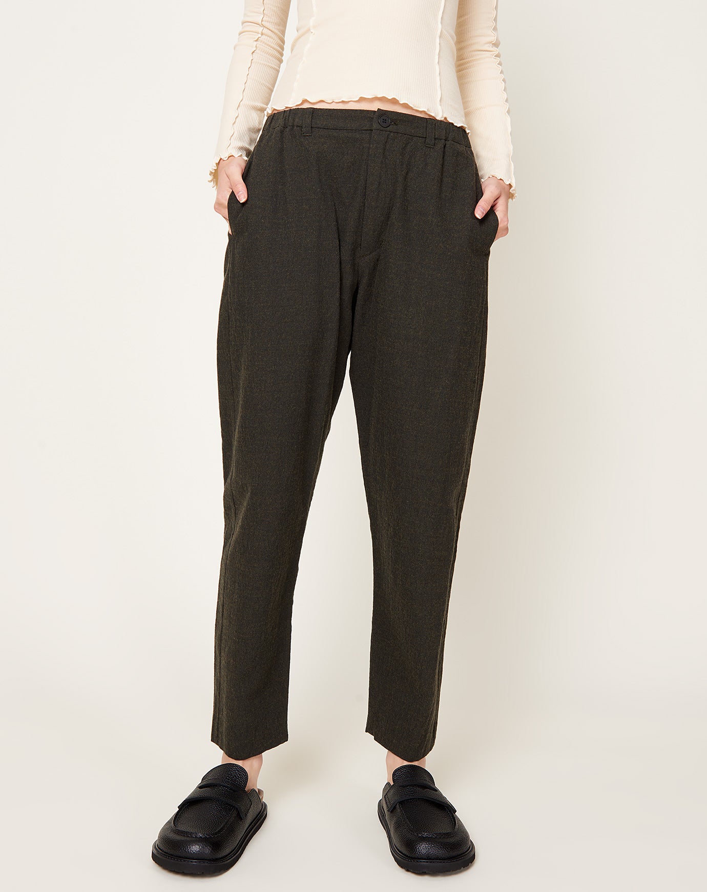 Pas de Calais Washed Cotton Wool Pants in Khaki