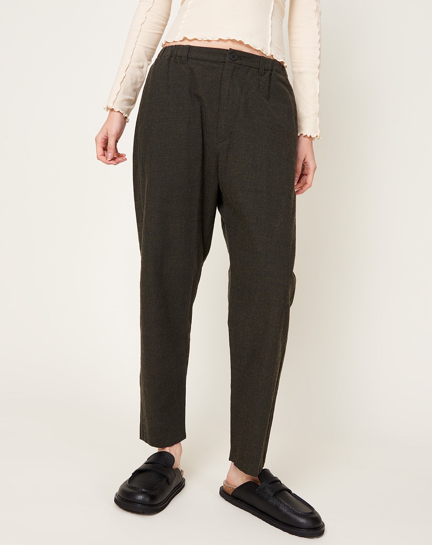 Pas de Calais Washed Cotton Wool Pants in Khaki