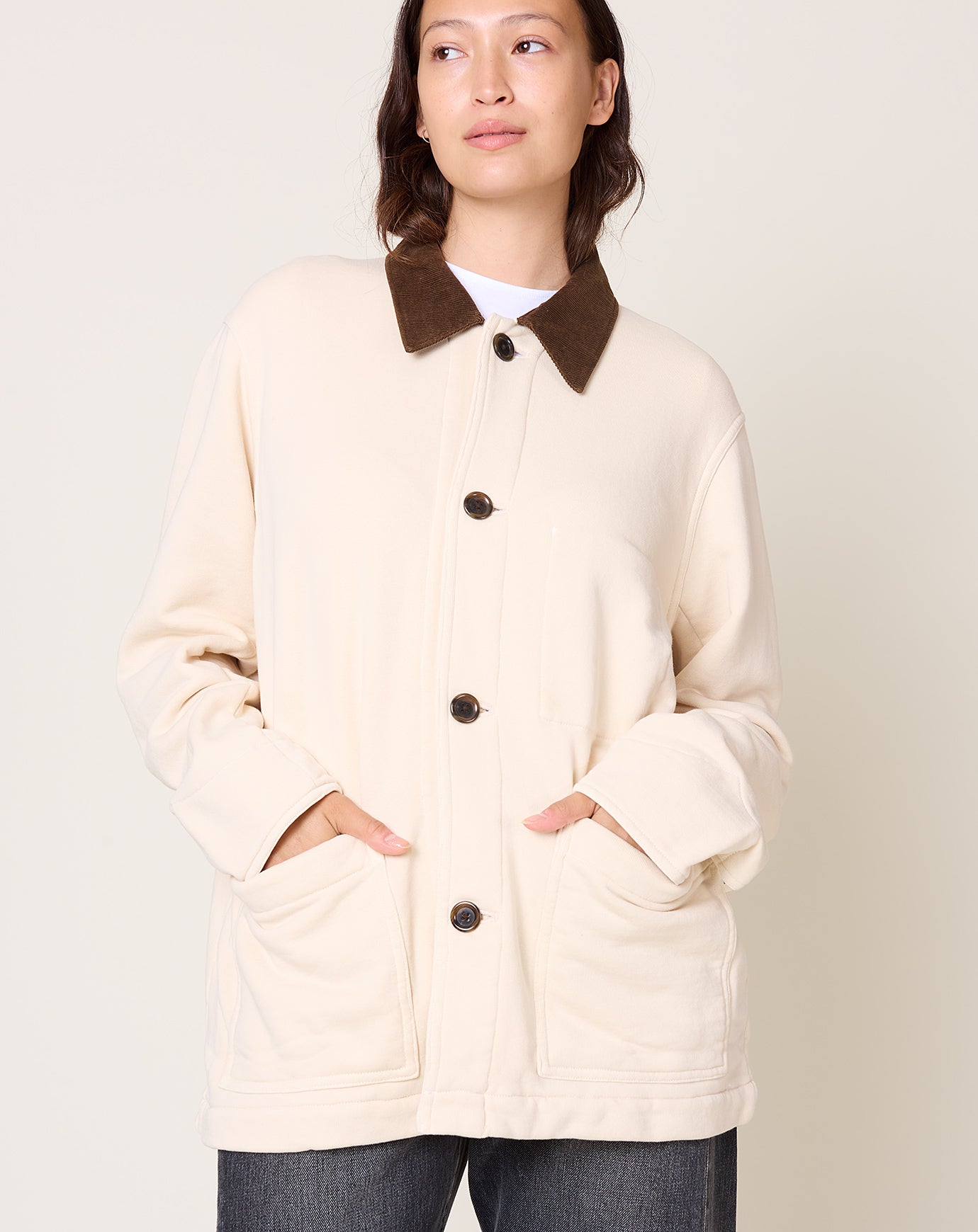 Places and Spaces Loop Wheel Chore Coat in Ivory