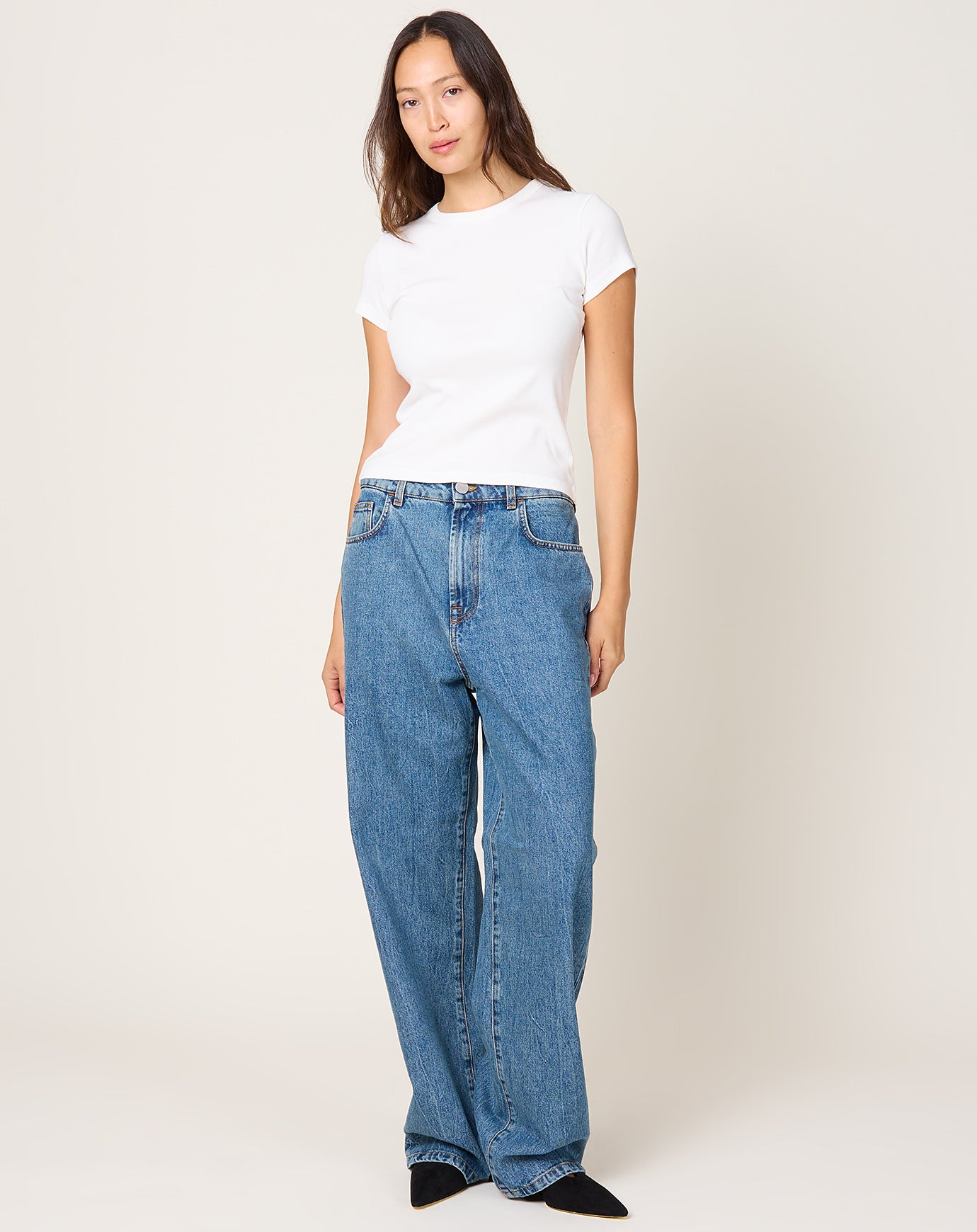 Róhe Baggy Fit Denim in Mid Denim Blue