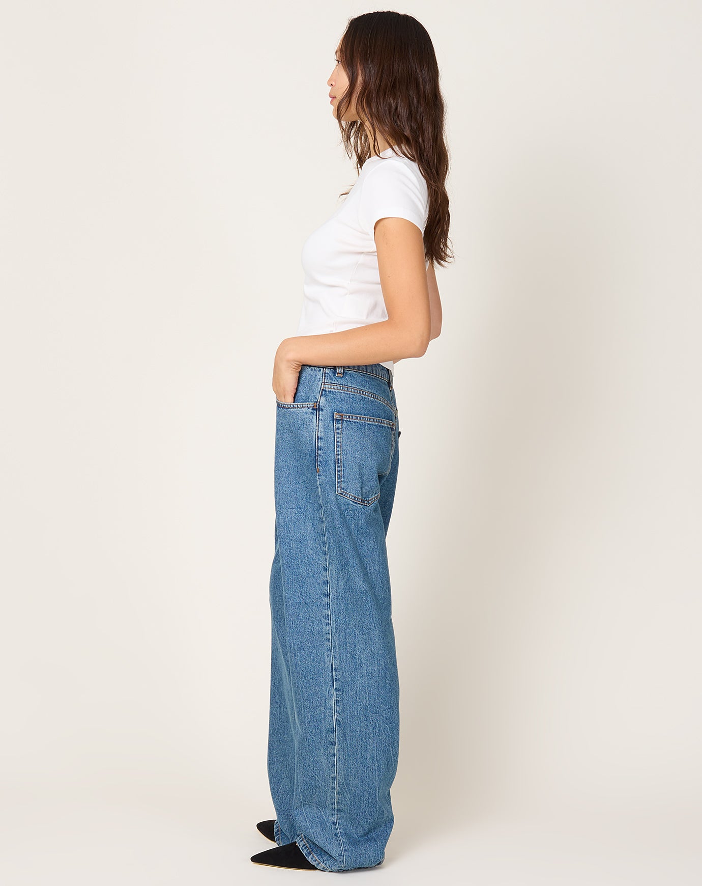 Róhe Baggy Fit Denim in Mid Denim Blue