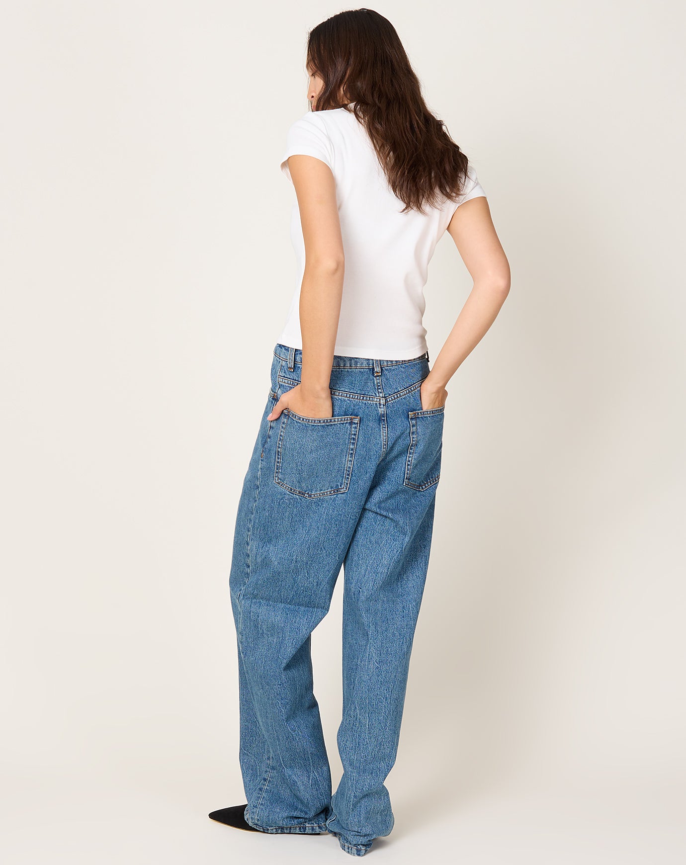 Róhe Baggy Fit Denim in Mid Denim Blue