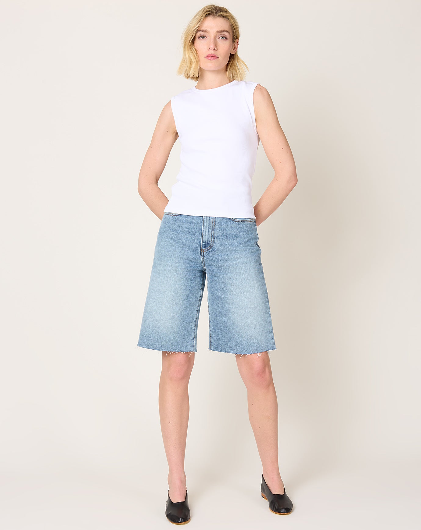 Róhe Baggy Fit Denim Shorts in Classic Blue