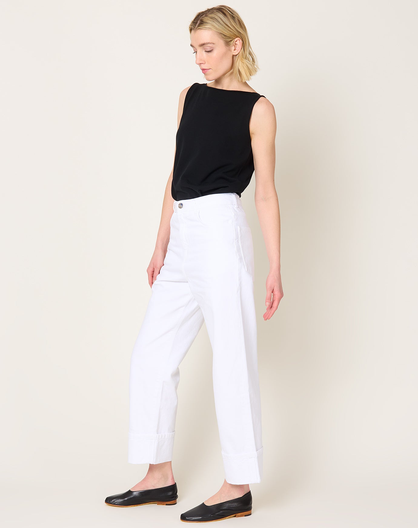 Róhe Baggy Fit Turn Up Denim in Optic White