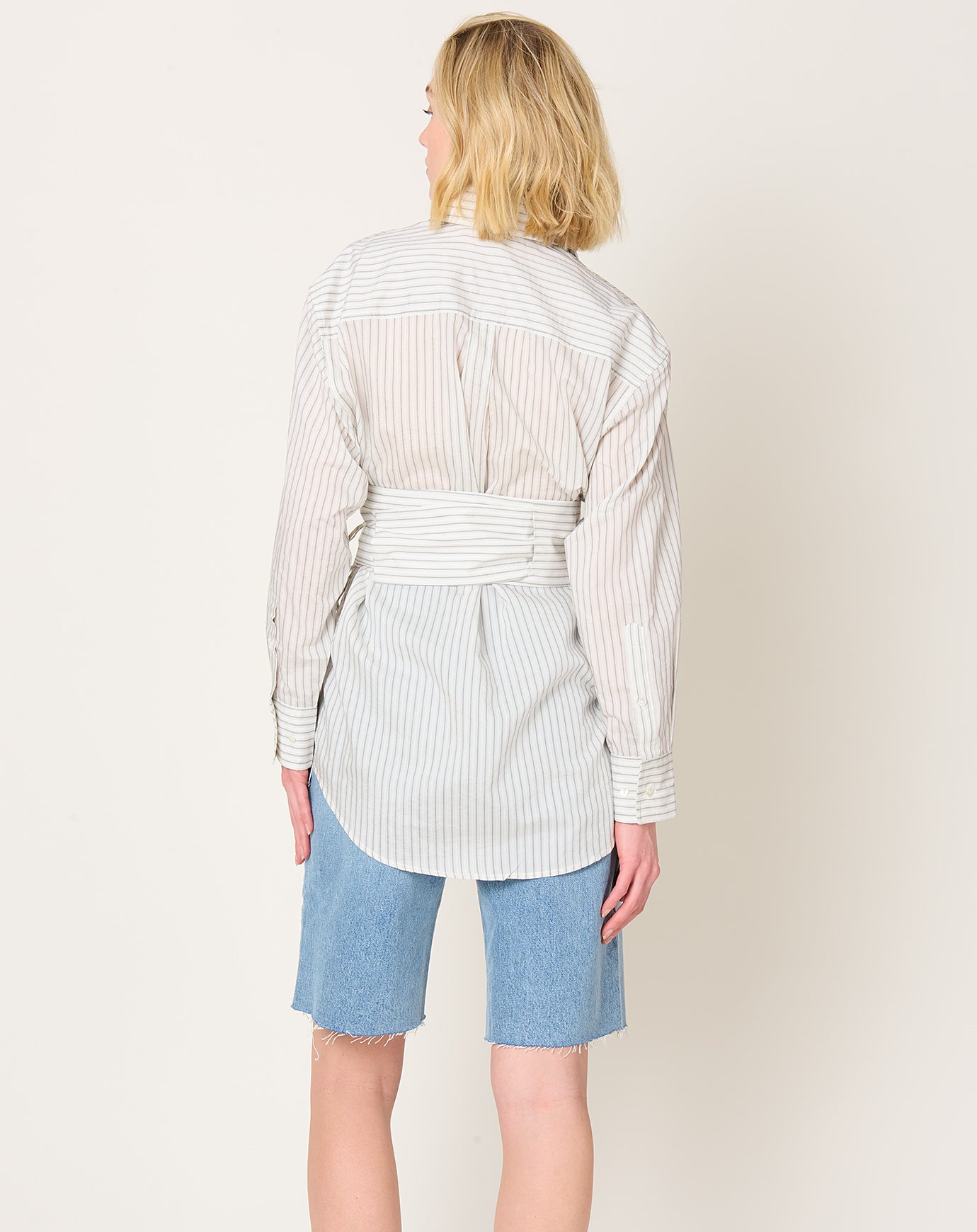 Róhe Silk Stripe Belted Shirt