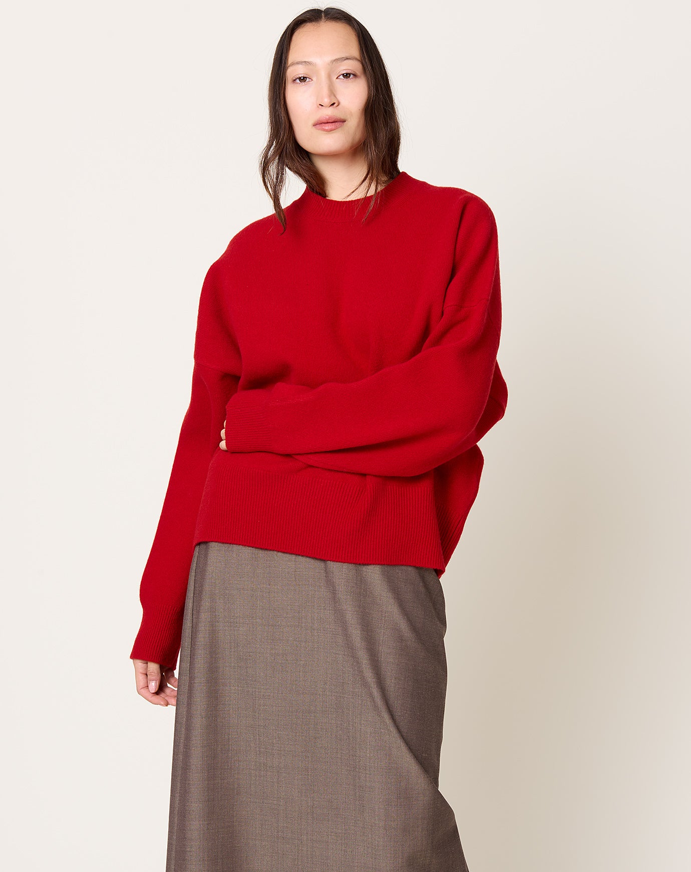 Róhe Boiled Wool Crewneck in Rosso